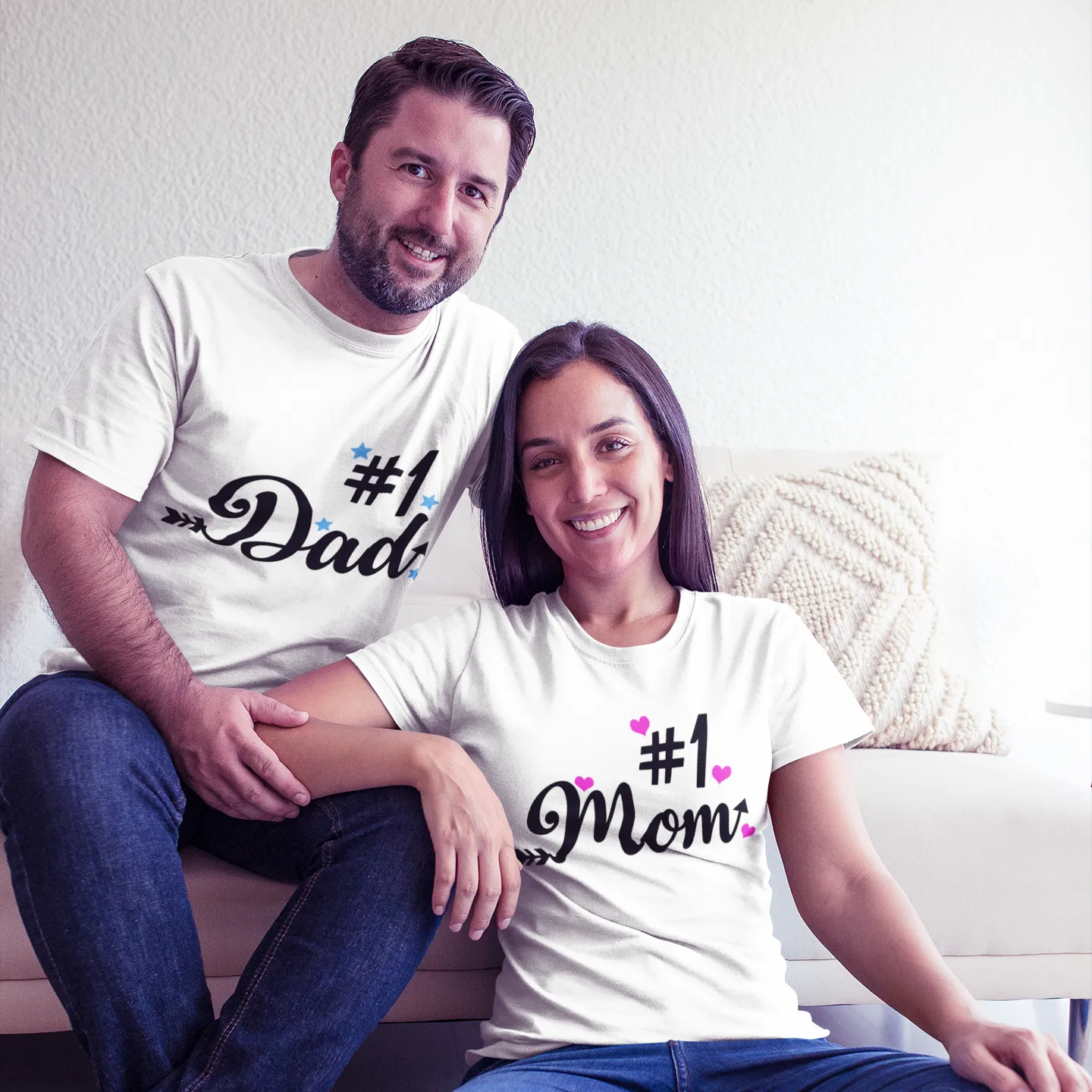 #1 Mom Dad White Tshirt Combo