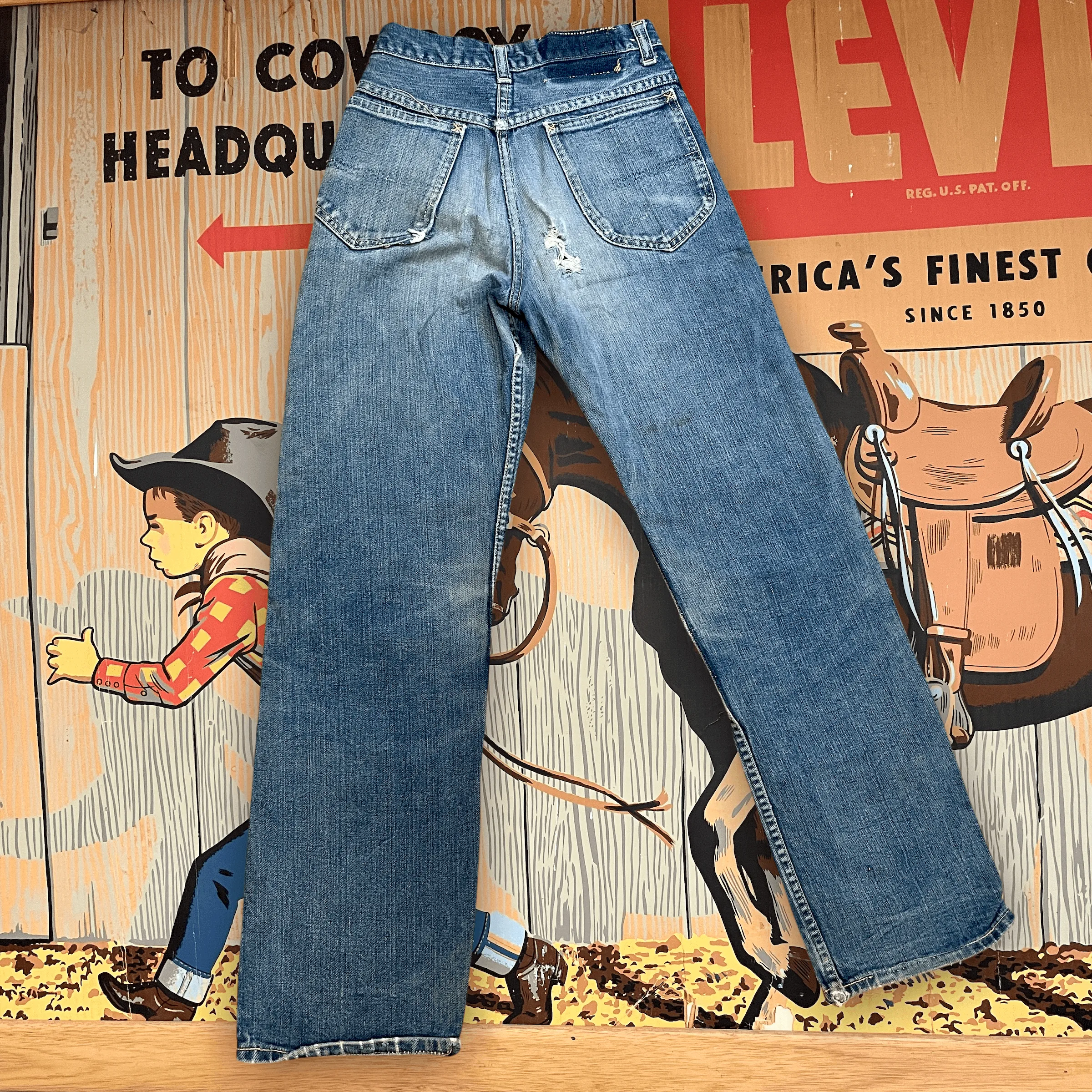 1950s Union Made in USA Lee Riders True Vintage Crotch Rivet Blue Jeans Size XS