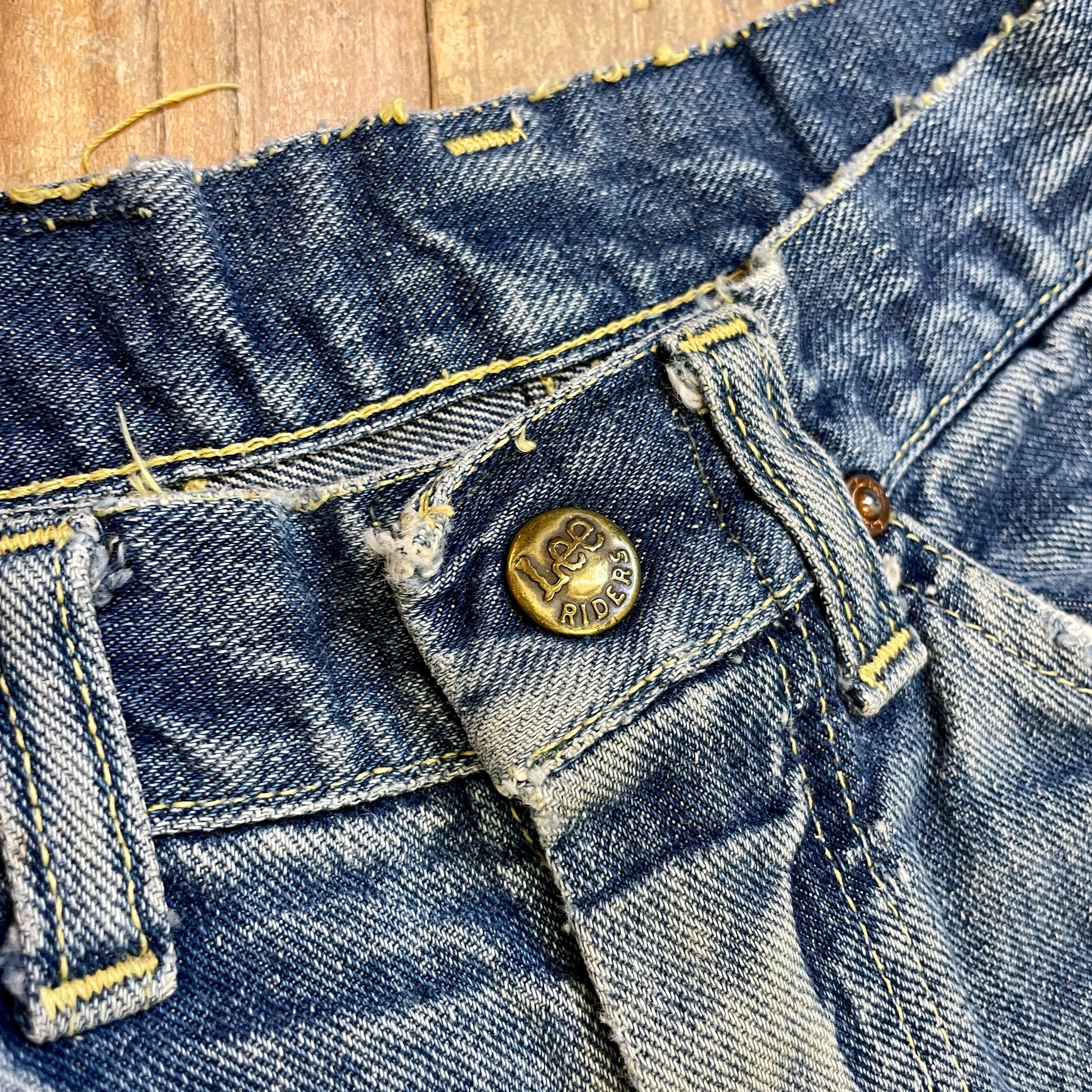 1950s Union Made in USA Lee Riders True Vintage Crotch Rivet Blue Jeans Size XS