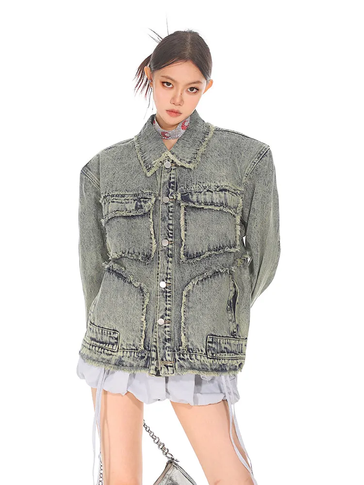 【24s Oct.】Vintage Washed Distressed Denim Jacket