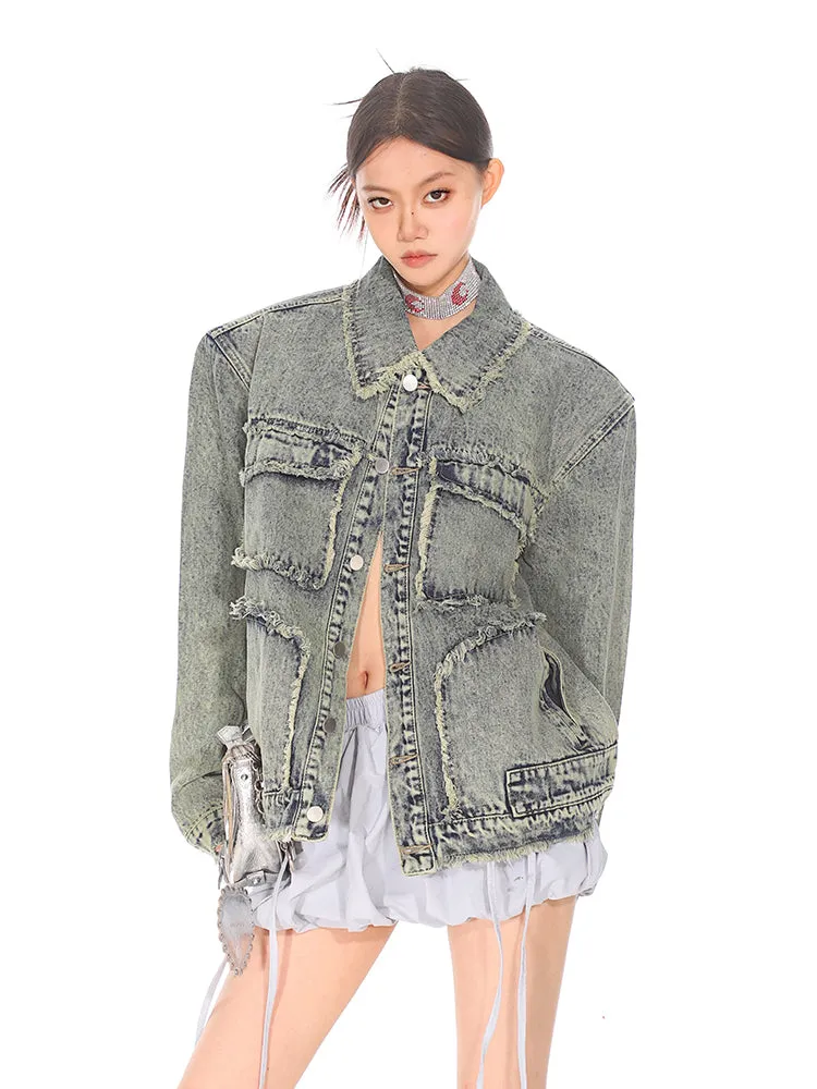 【24s Oct.】Vintage Washed Distressed Denim Jacket