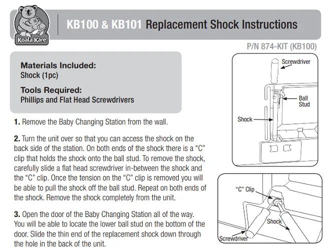 874-KIT - SHOCK KIT for KB100-Series Surface-Mounted Horizontal Changing Station