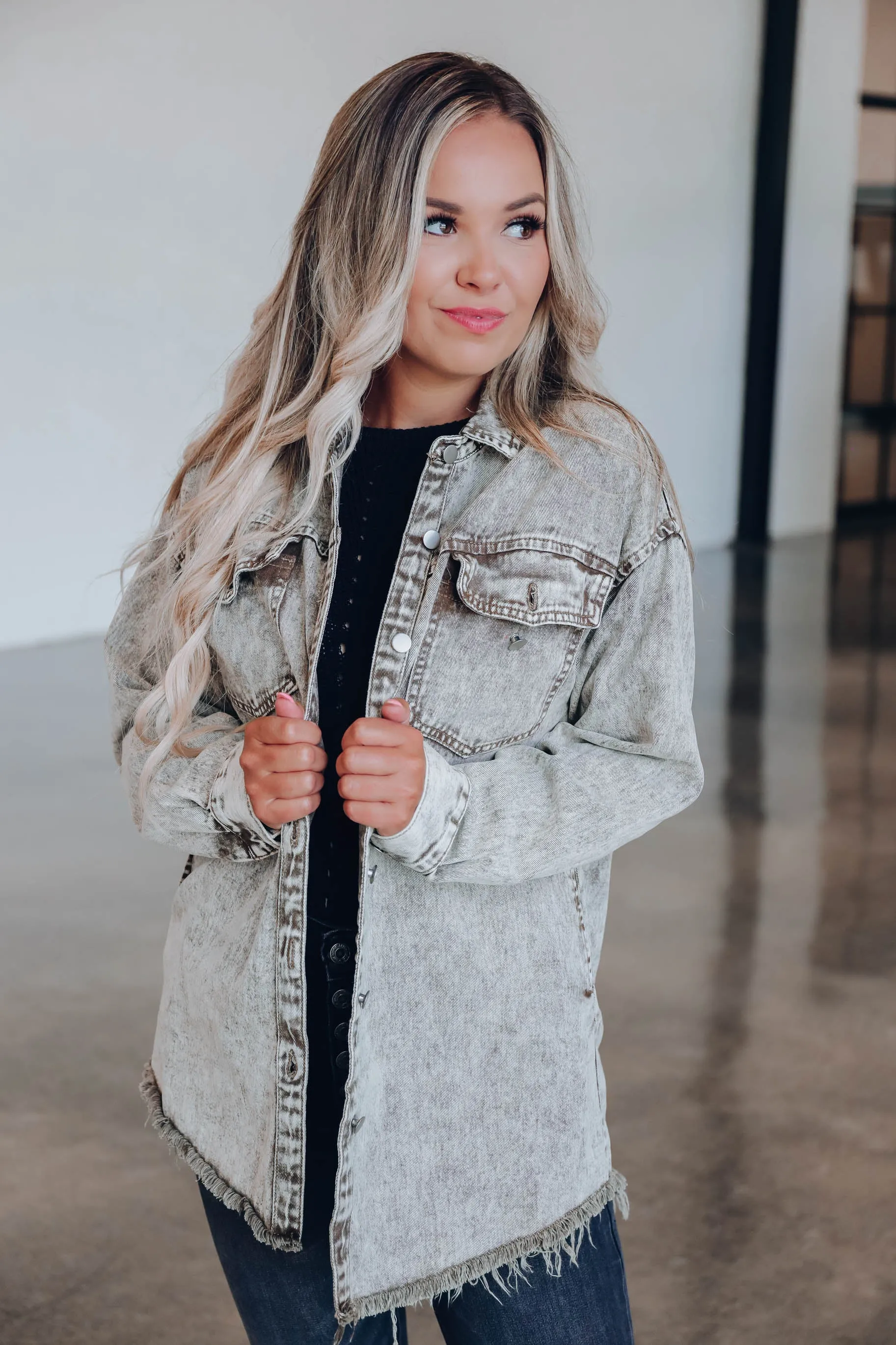 Austin Acid Washed Denim Jacket - Olive