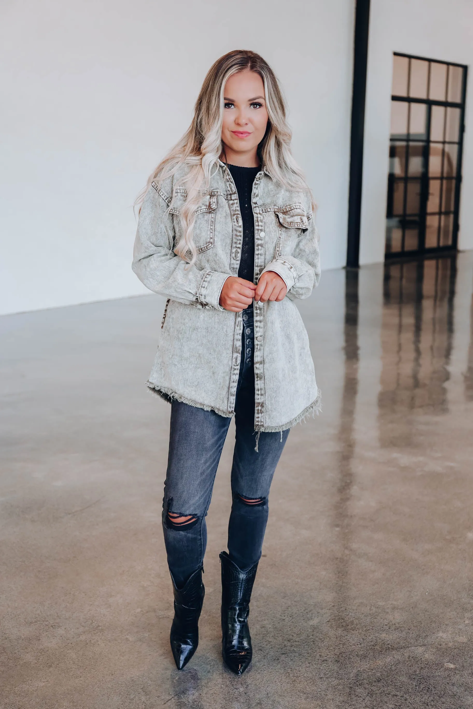 Austin Acid Washed Denim Jacket - Olive