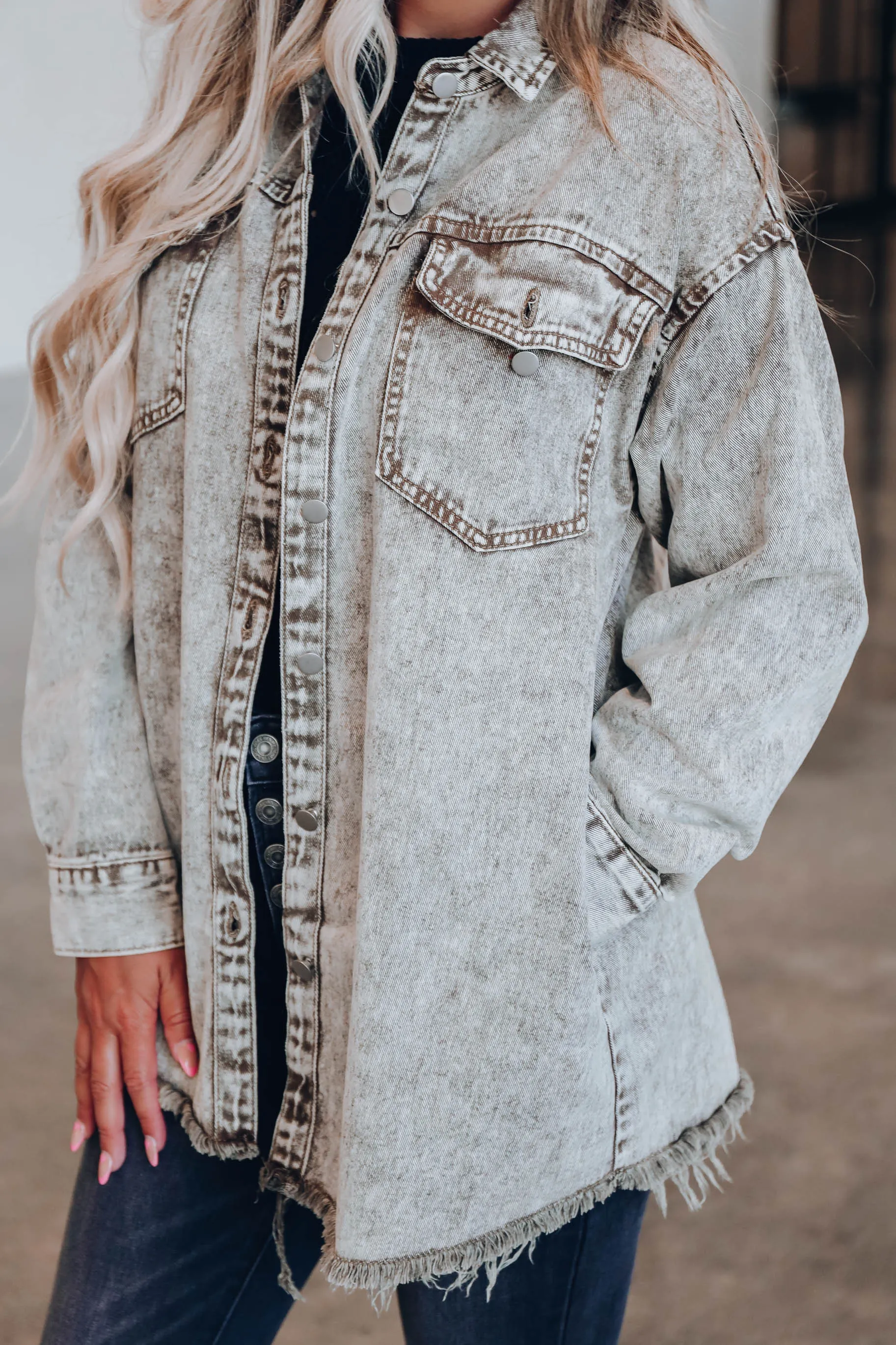 Austin Acid Washed Denim Jacket - Olive