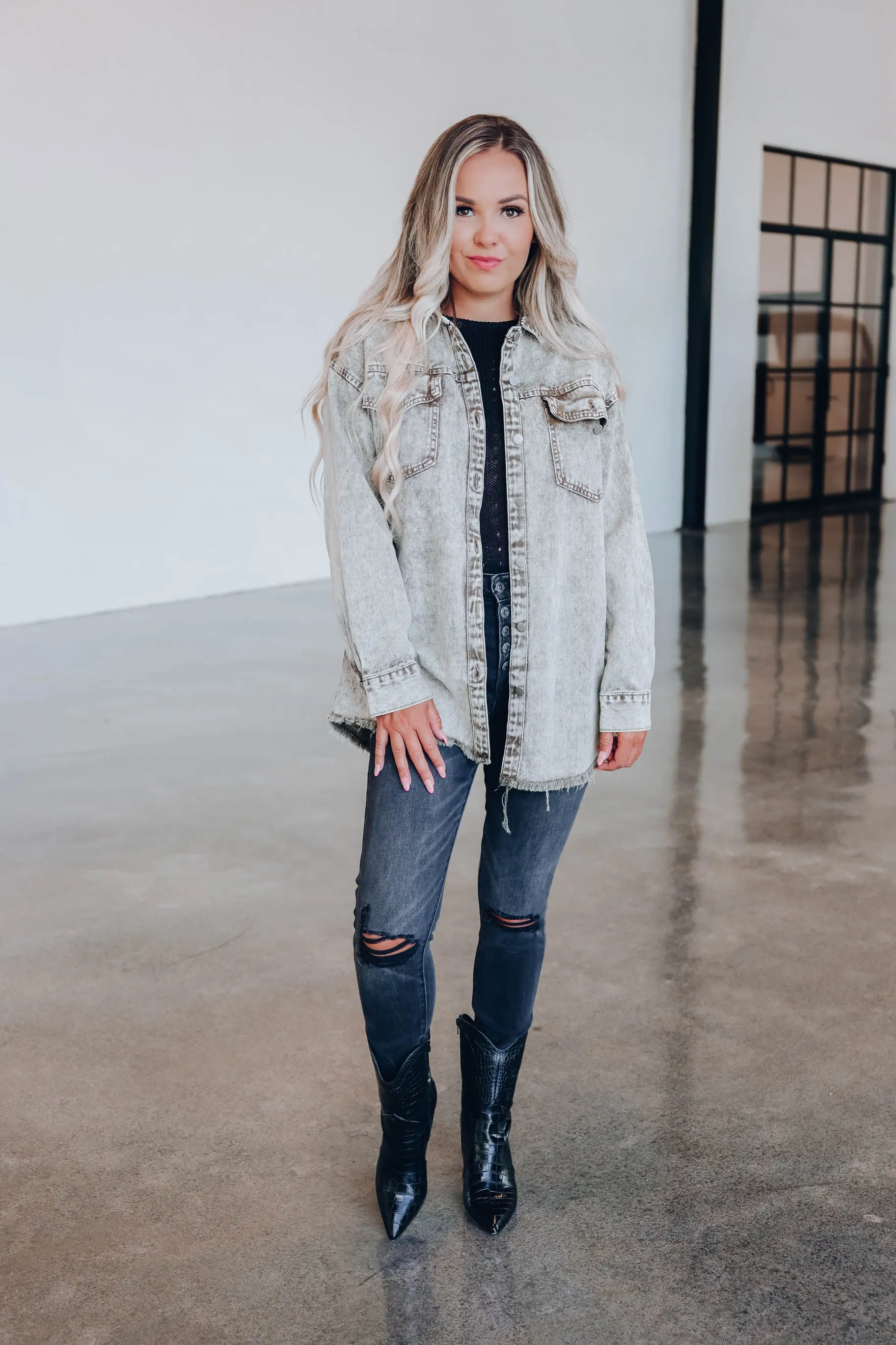 Austin Acid Washed Denim Jacket - Olive