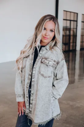 Austin Acid Washed Denim Jacket - Olive