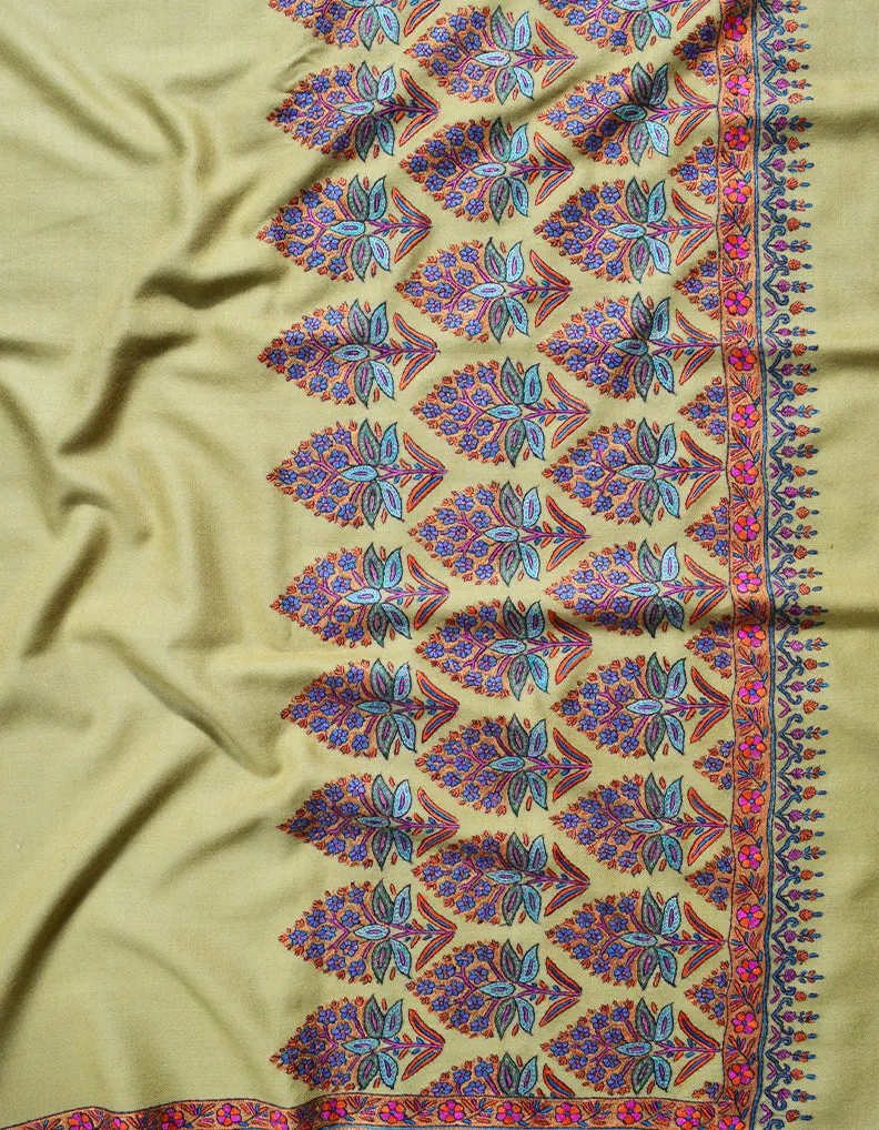 Beige Pashmina Shawl In Sozni Embroidery 6793