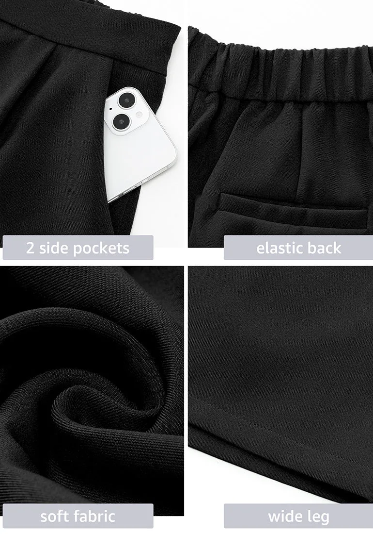 Black Women's High Waisted Pleated Dress Shorts for Business and Casual Outfits