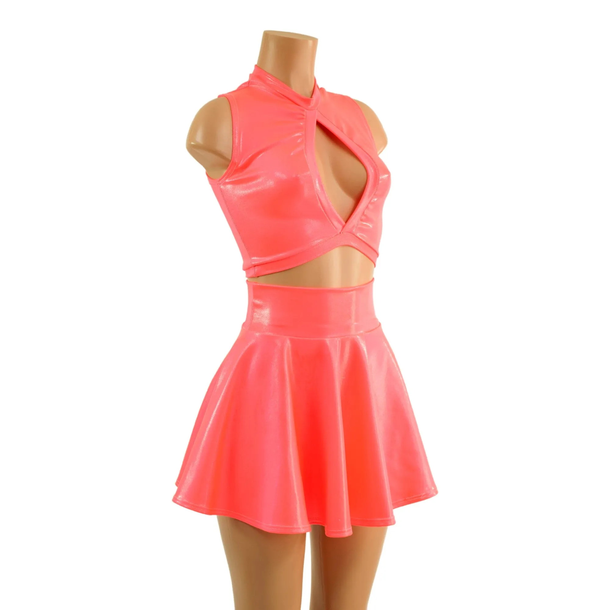 Blazing Coral Keyhole Top and 15" Circle Cut Skirt Set
