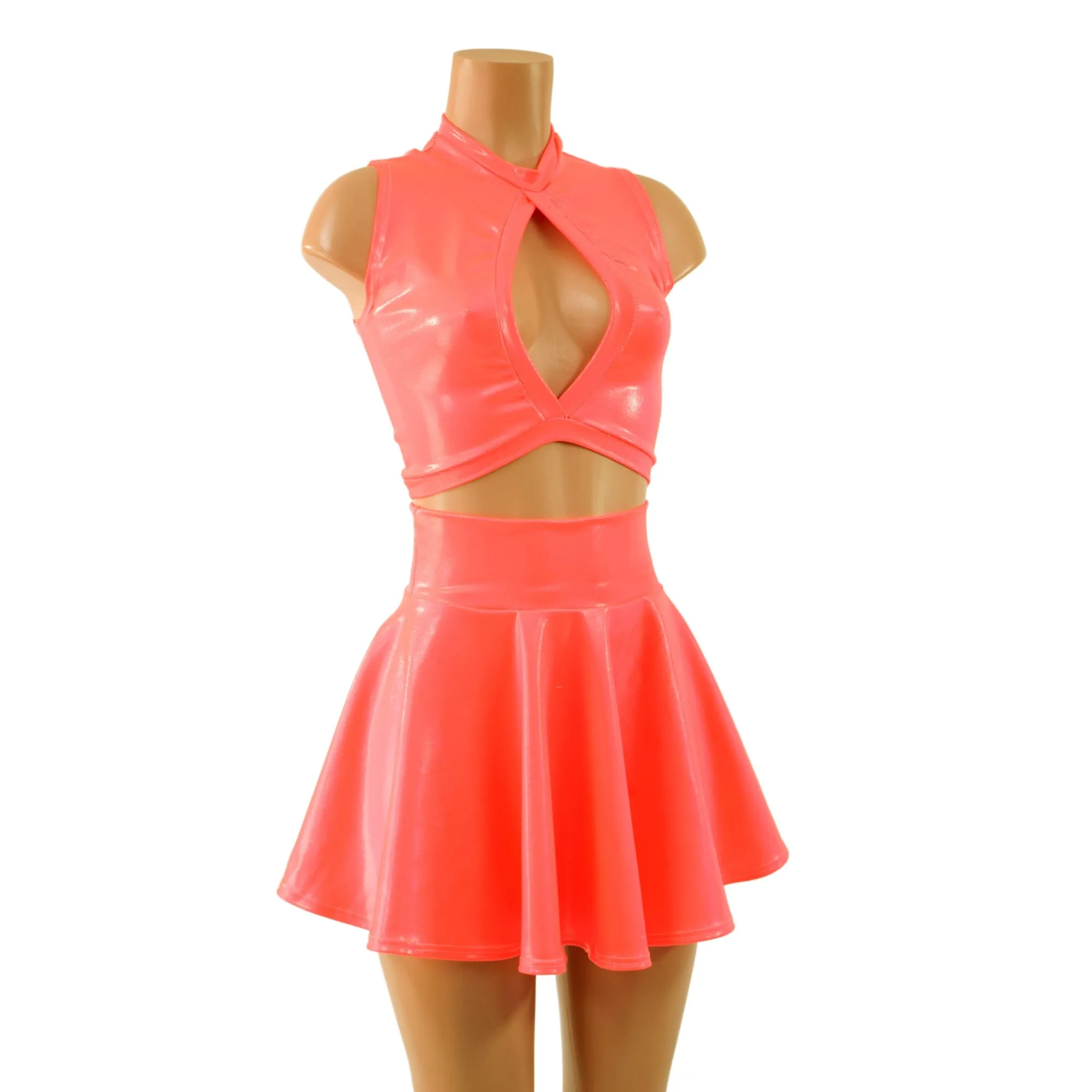 Blazing Coral Keyhole Top and 15" Circle Cut Skirt Set