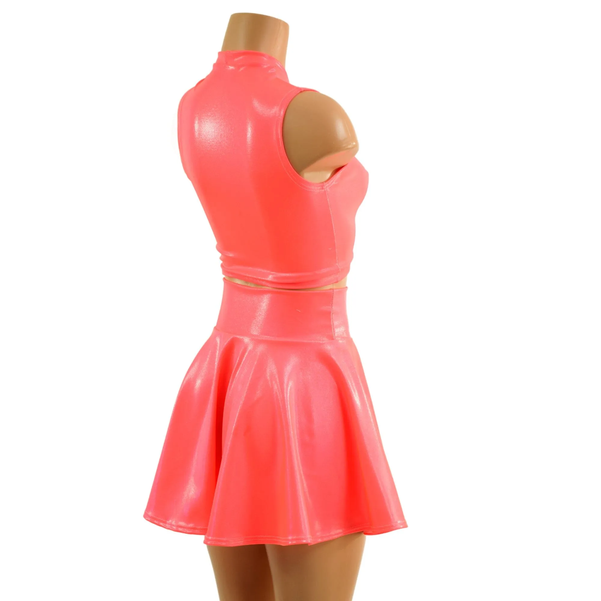 Blazing Coral Keyhole Top and 15" Circle Cut Skirt Set