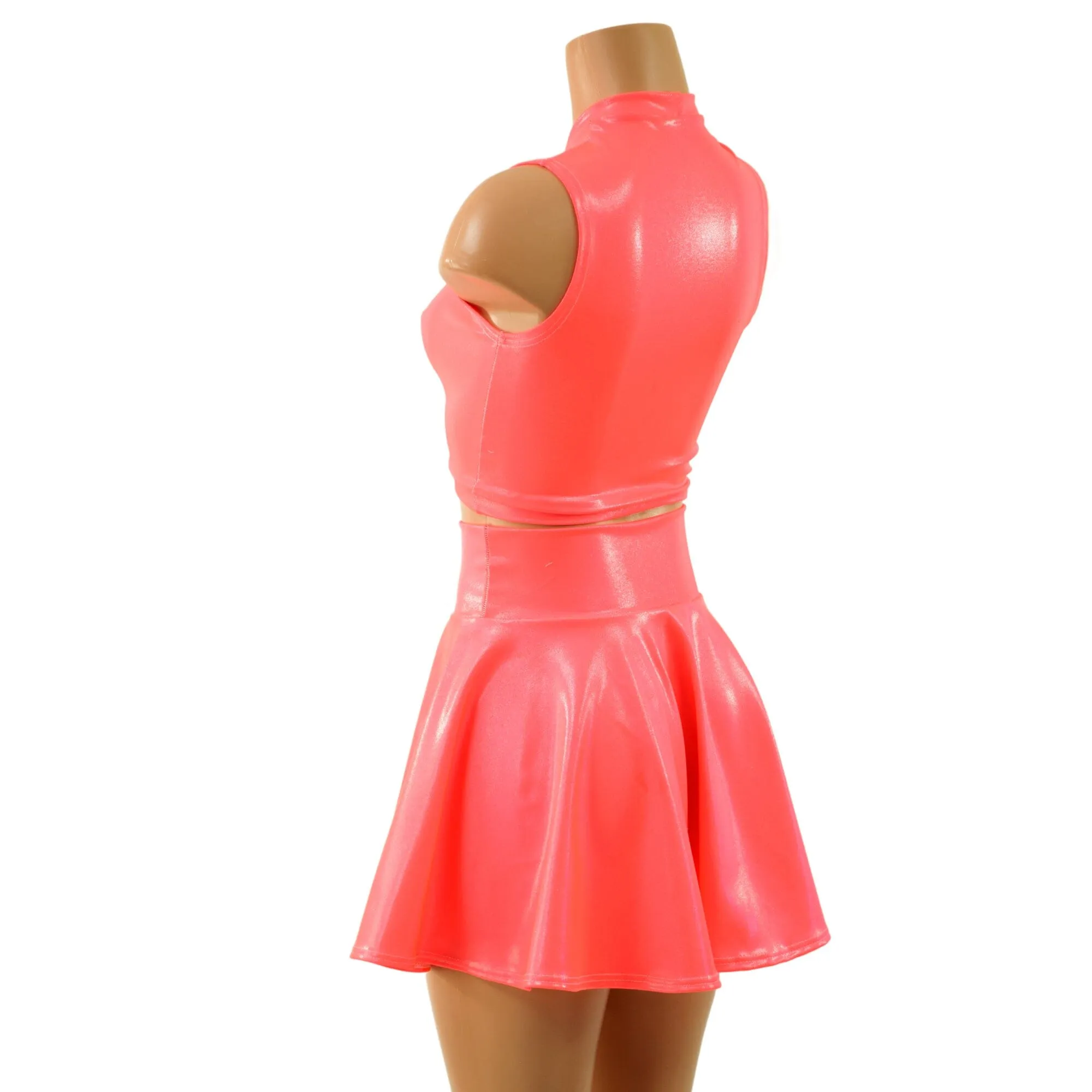 Blazing Coral Keyhole Top and 15" Circle Cut Skirt Set
