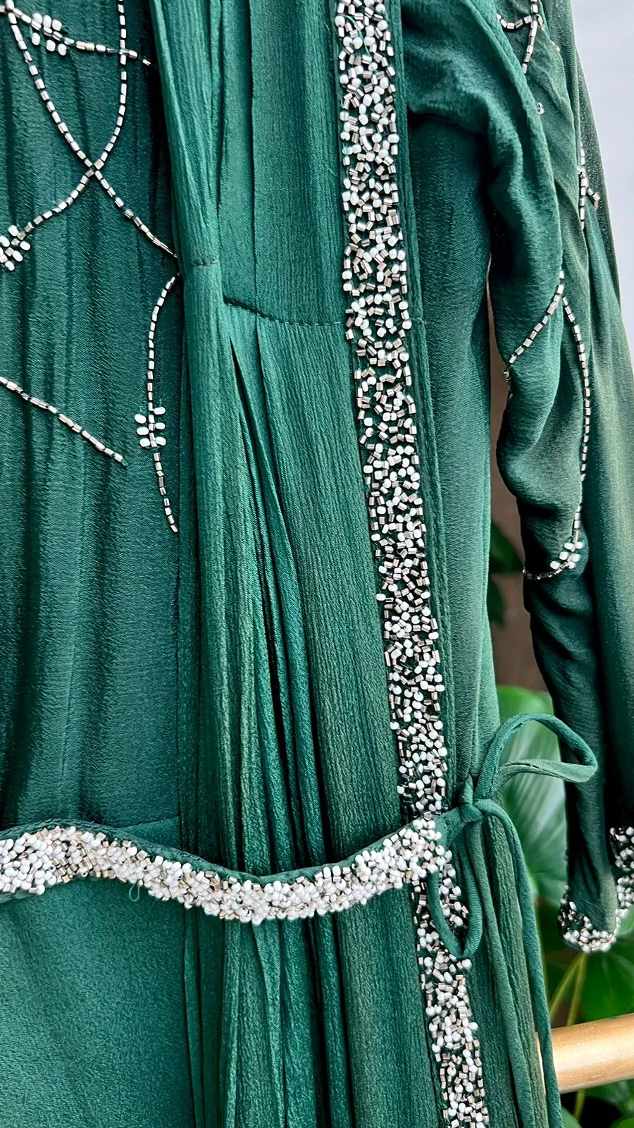 Bottle green marble embroidery hand worked gown