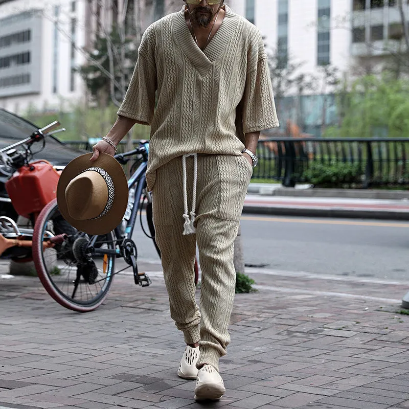 Casual Sweater Suit Men's Loose Short-sleeved T-shirt Trousers
