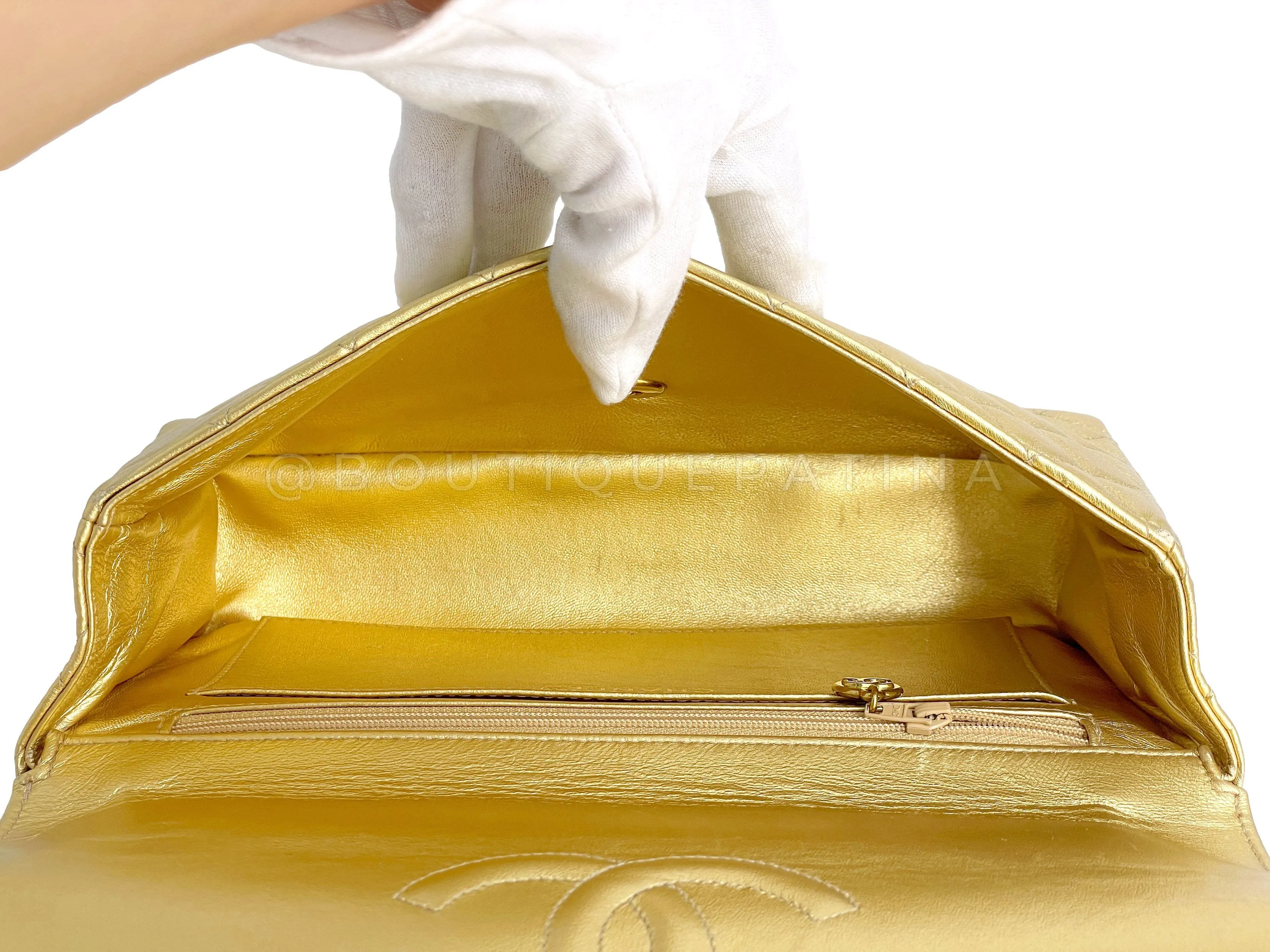 Chanel 1994 Vintage Gold Parent-Child Kelly Flap Bag 24k GHW