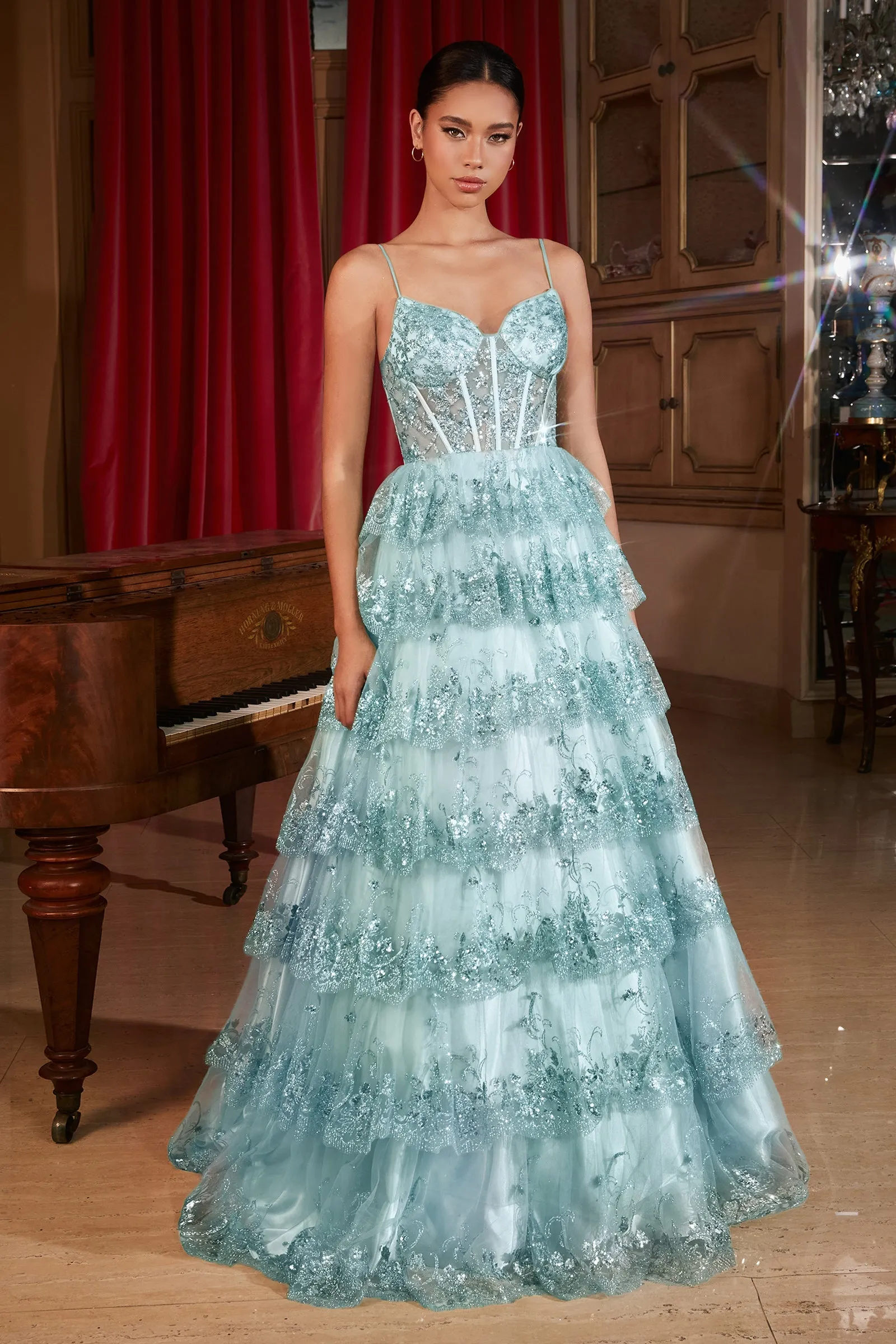 COUNTESS Layered Tulle Glitter A Line Ball Gown Prom & Formal Dress