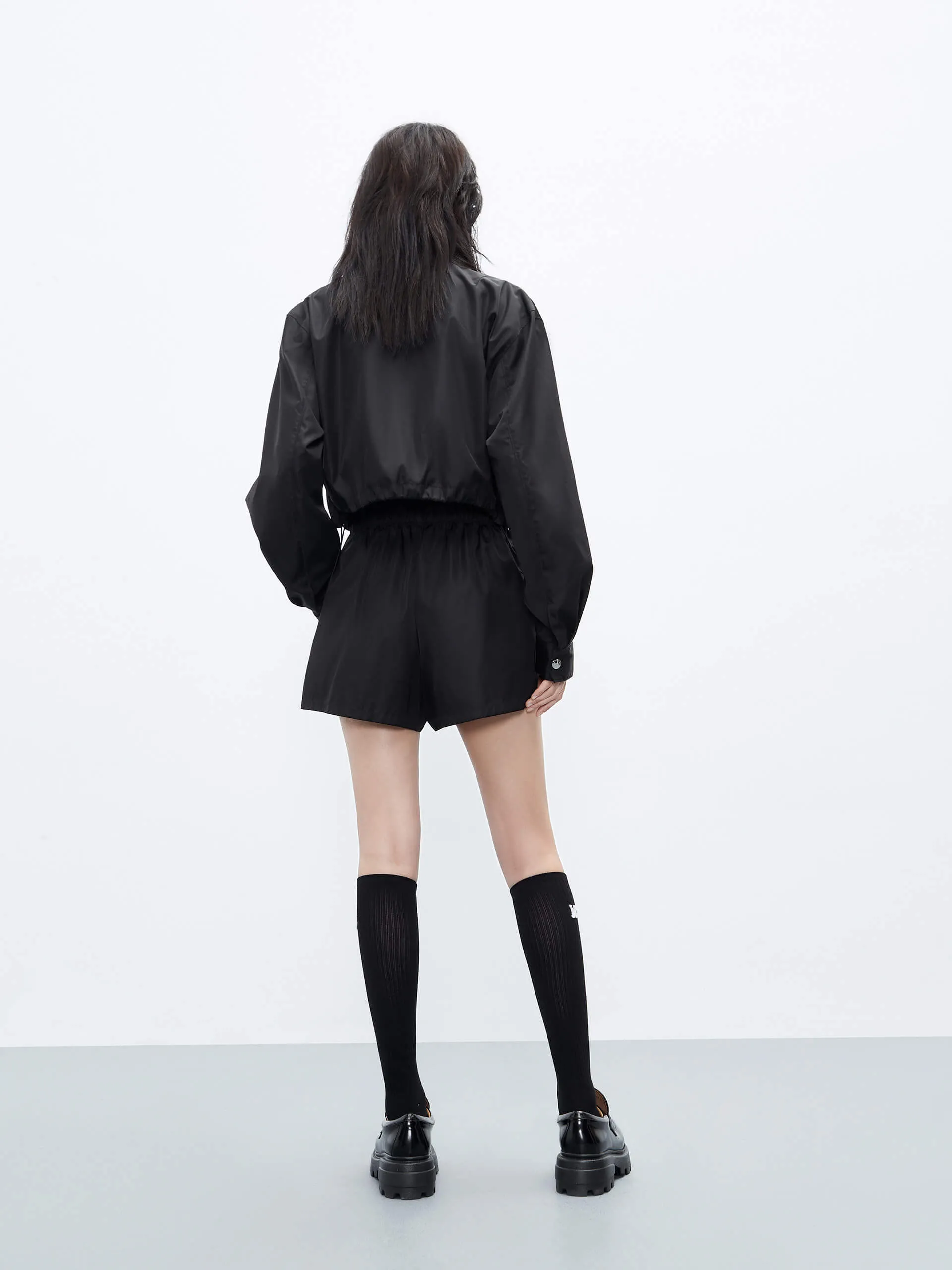 Cropped Drawstring Hem Coat