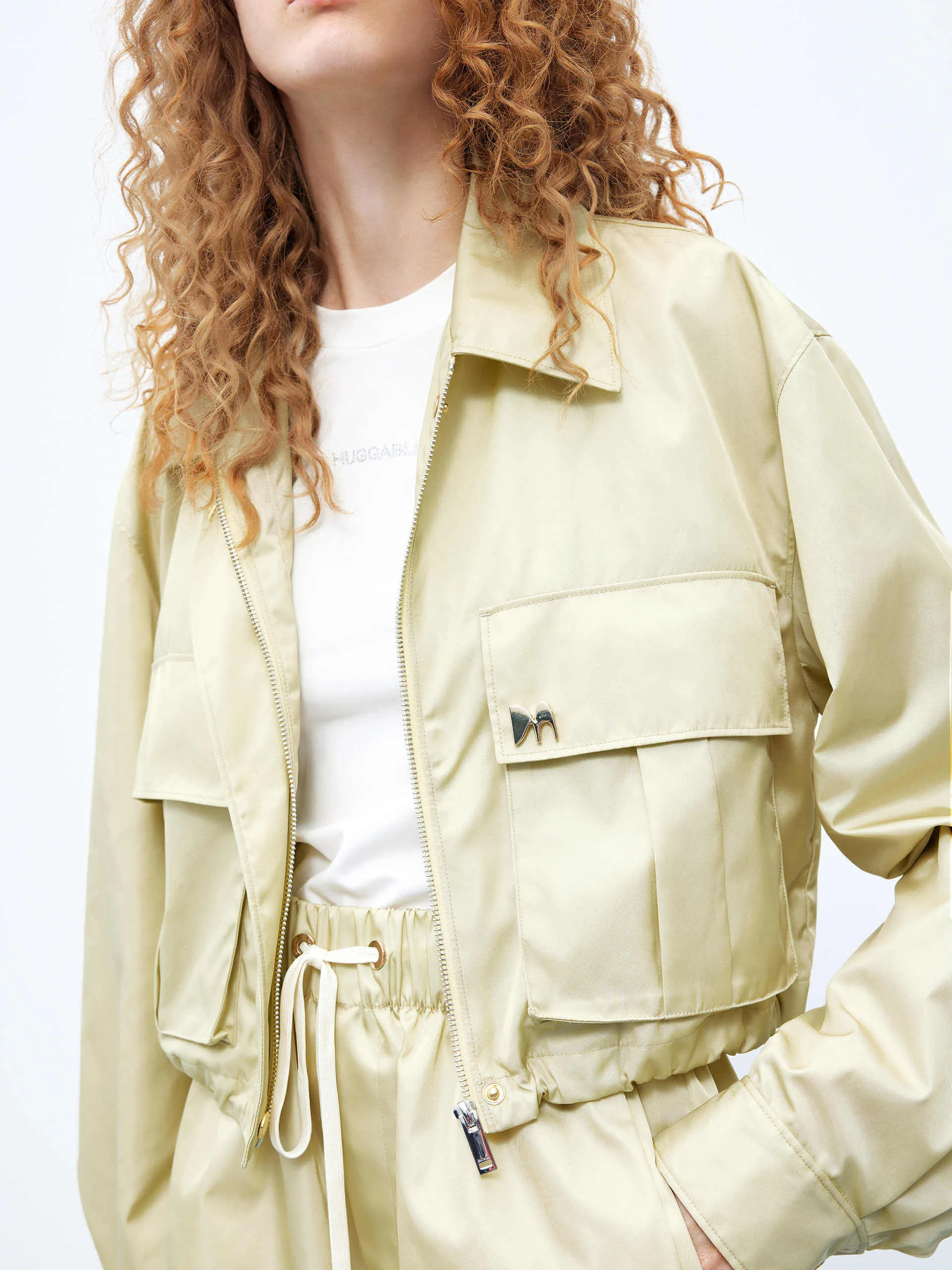 Cropped Drawstring Hem Coat