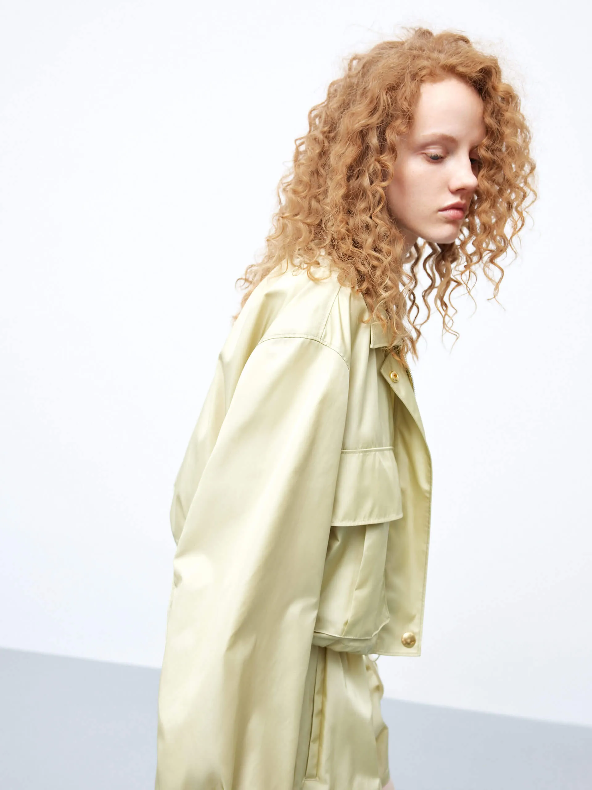 Cropped Drawstring Hem Coat