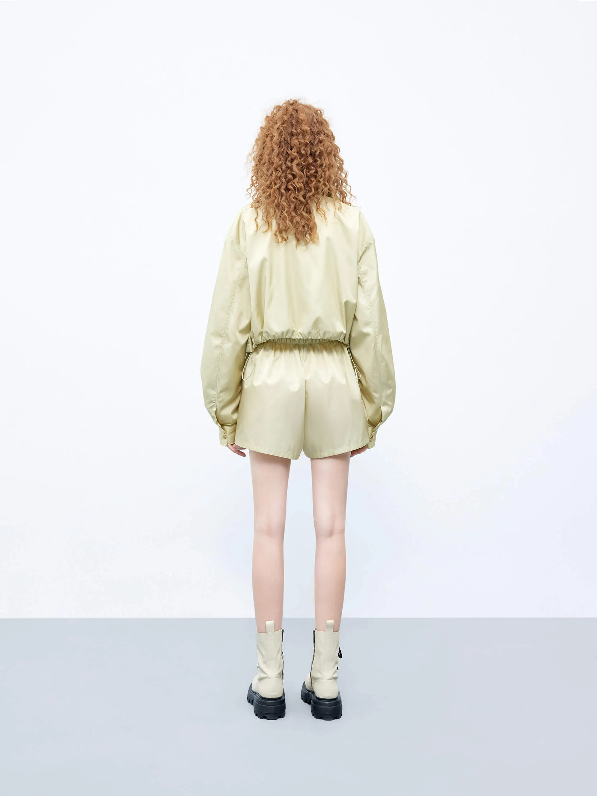 Cropped Drawstring Hem Coat