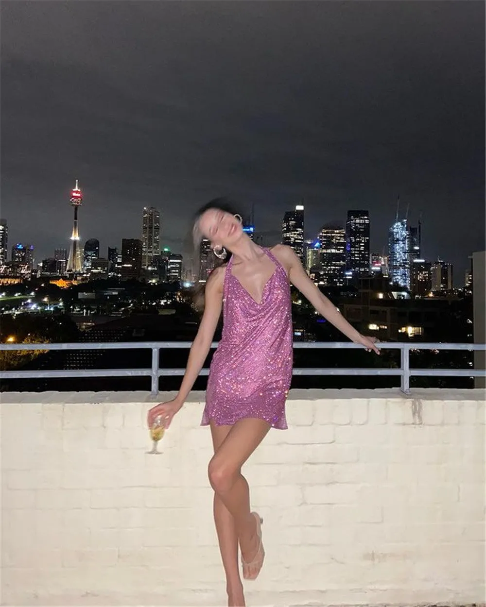 deanwangkt  Rhinestone Mini Party Dresses Women Backless Pink Sexy Dress Halter Night Club Glitter Sequin Dress Vestidos Christmas