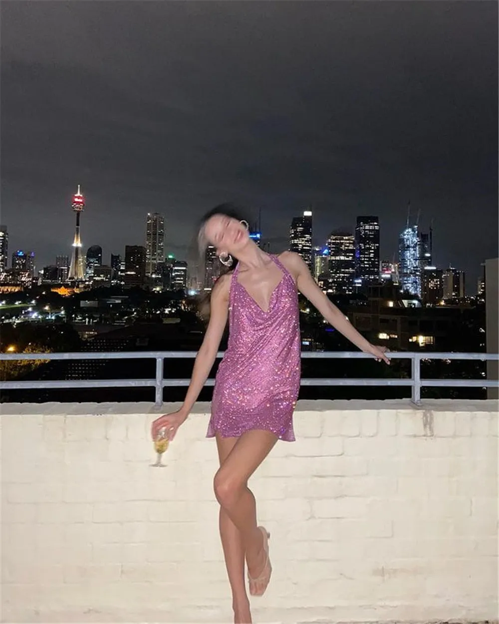 deanwangkt  Rhinestone Mini Party Dresses Women Backless Pink Sexy Dress Halter Night Club Glitter Sequin Dress Vestidos Christmas