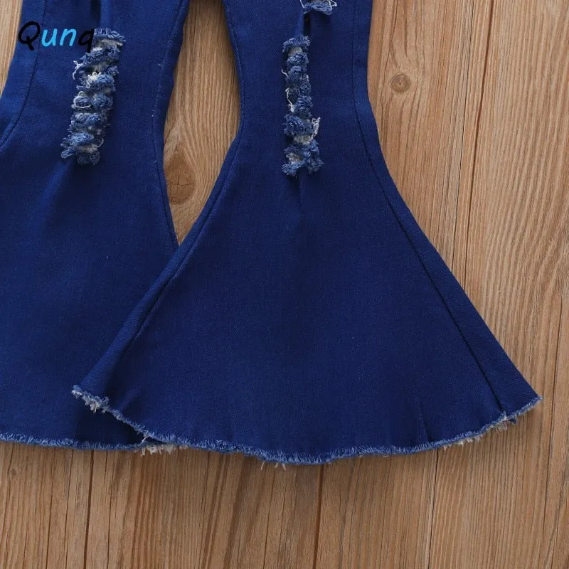 Denim Stretch Retro Mid Waist Flared Pants, 18M-9