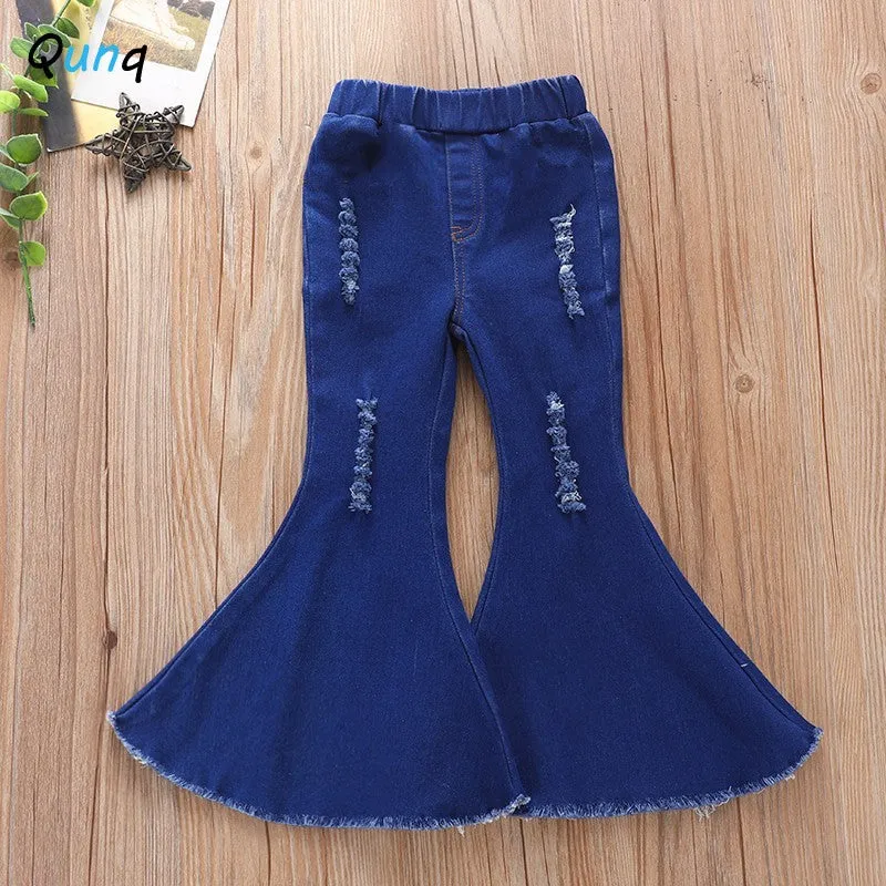 Denim Stretch Retro Mid Waist Flared Pants, 18M-9