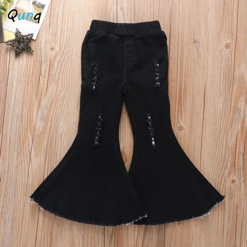 Denim Stretch Retro Mid Waist Flared Pants, 18M-9