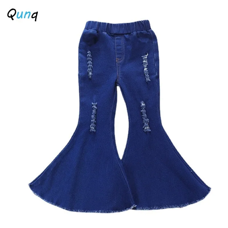 Denim Stretch Retro Mid Waist Flared Pants, 18M-9