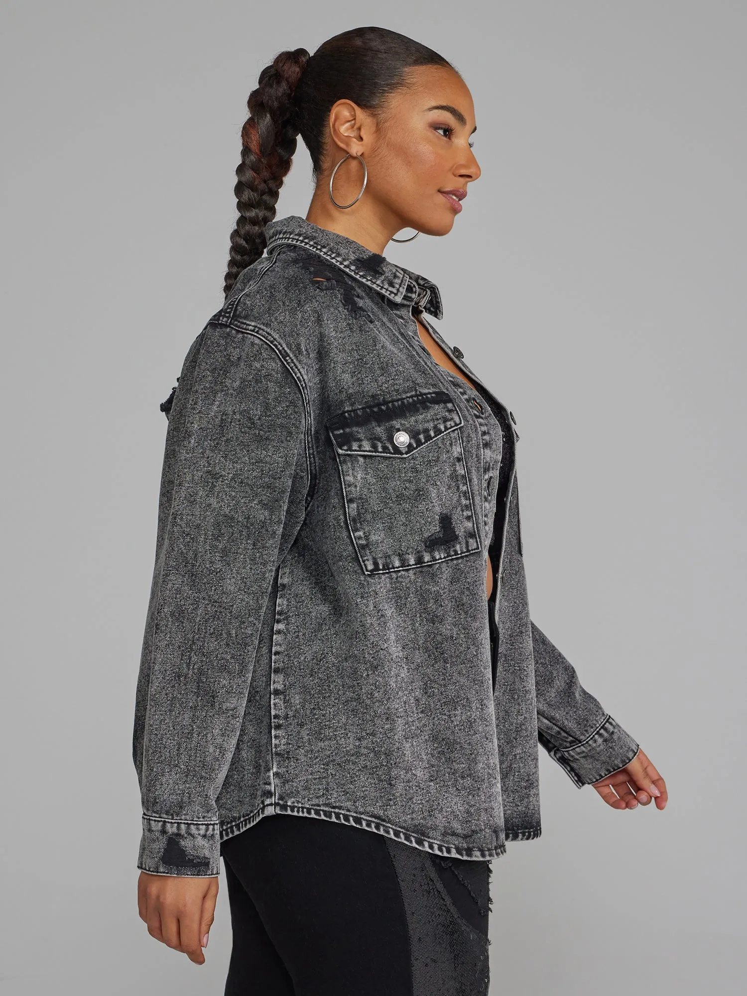 Distressed Denim Shacket