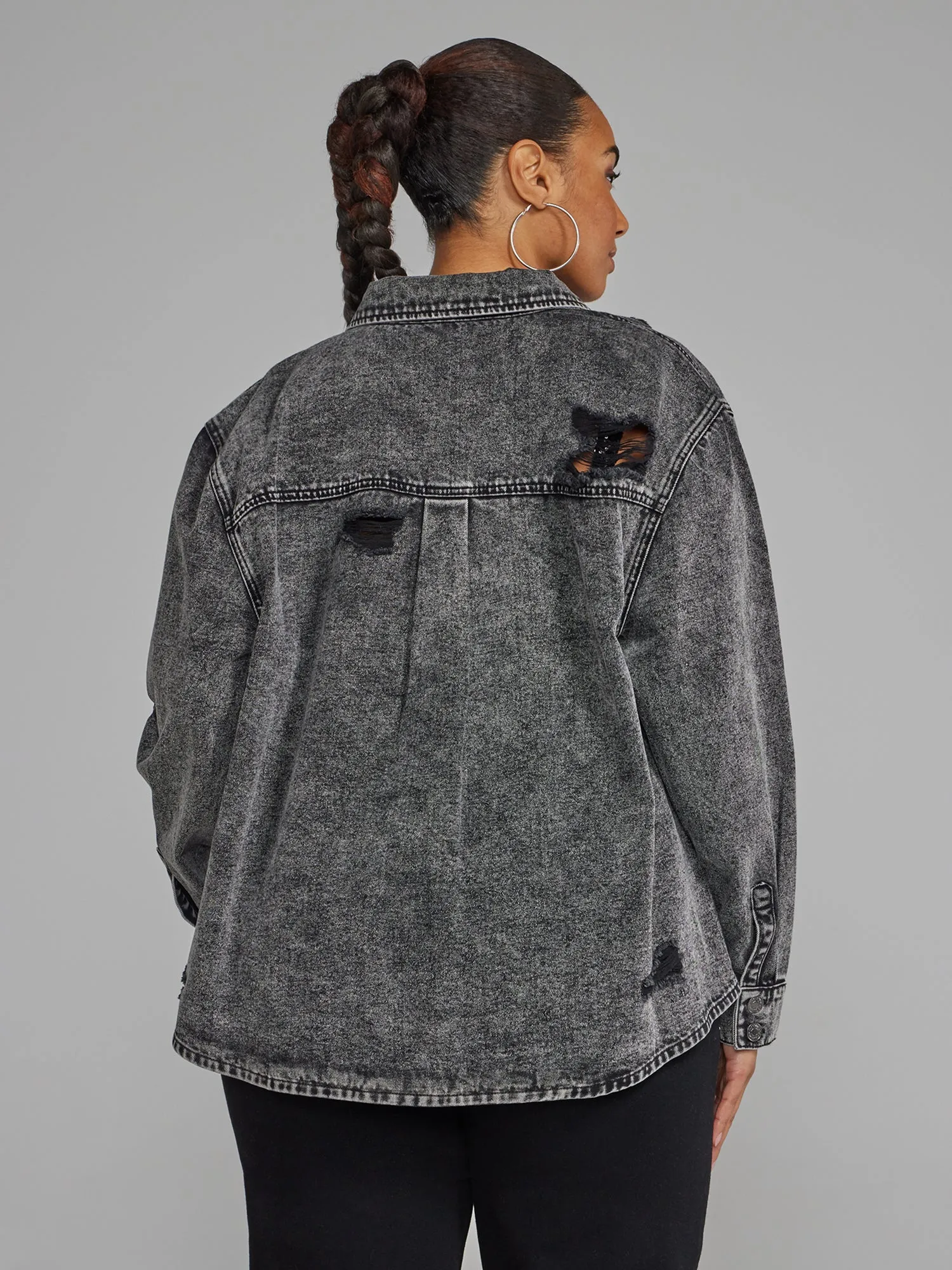 Distressed Denim Shacket