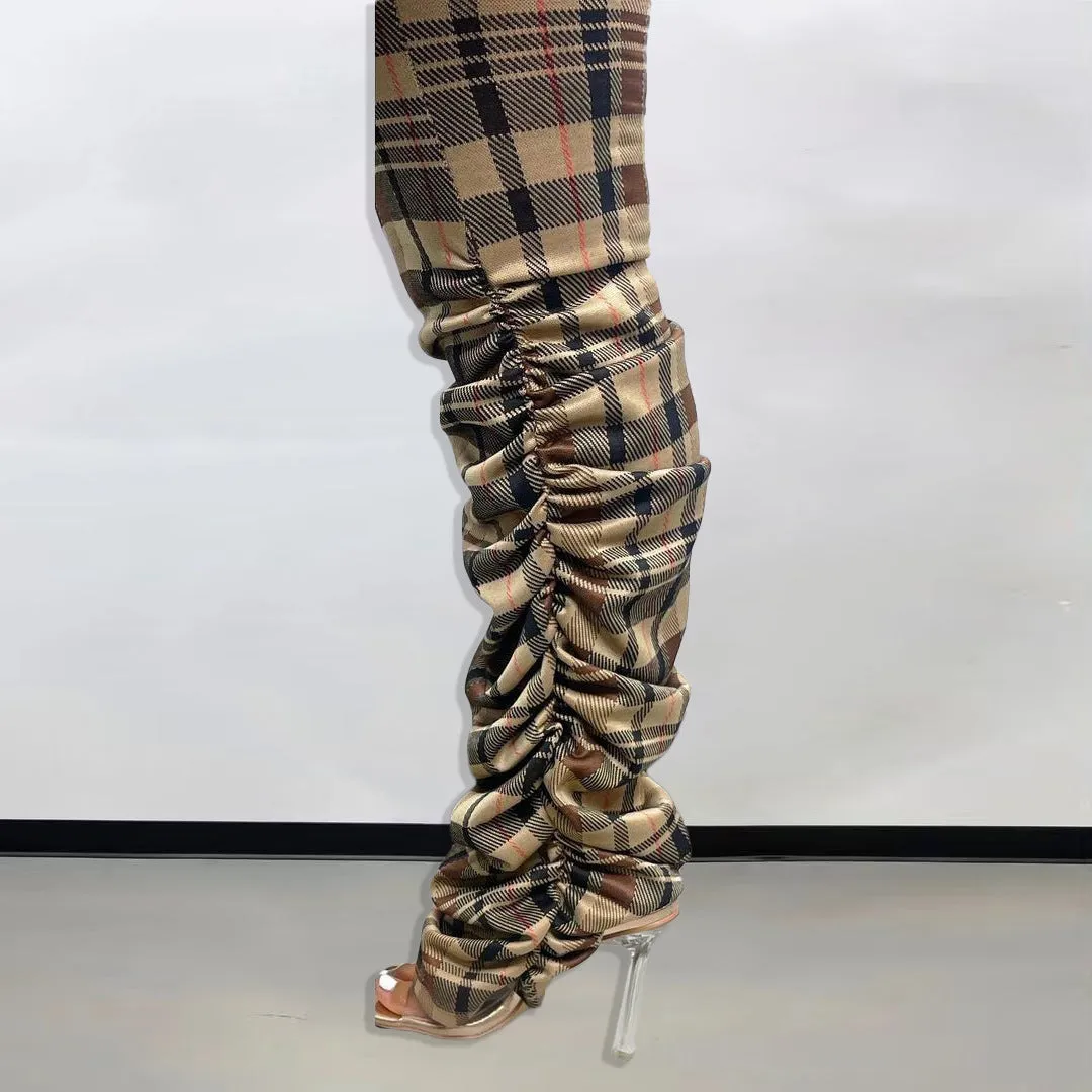 Fashion plaid pleated zipper jumpsuit(AY1635)