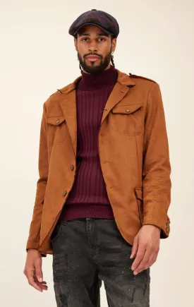 Faux Suede Safari Jacket - Camel