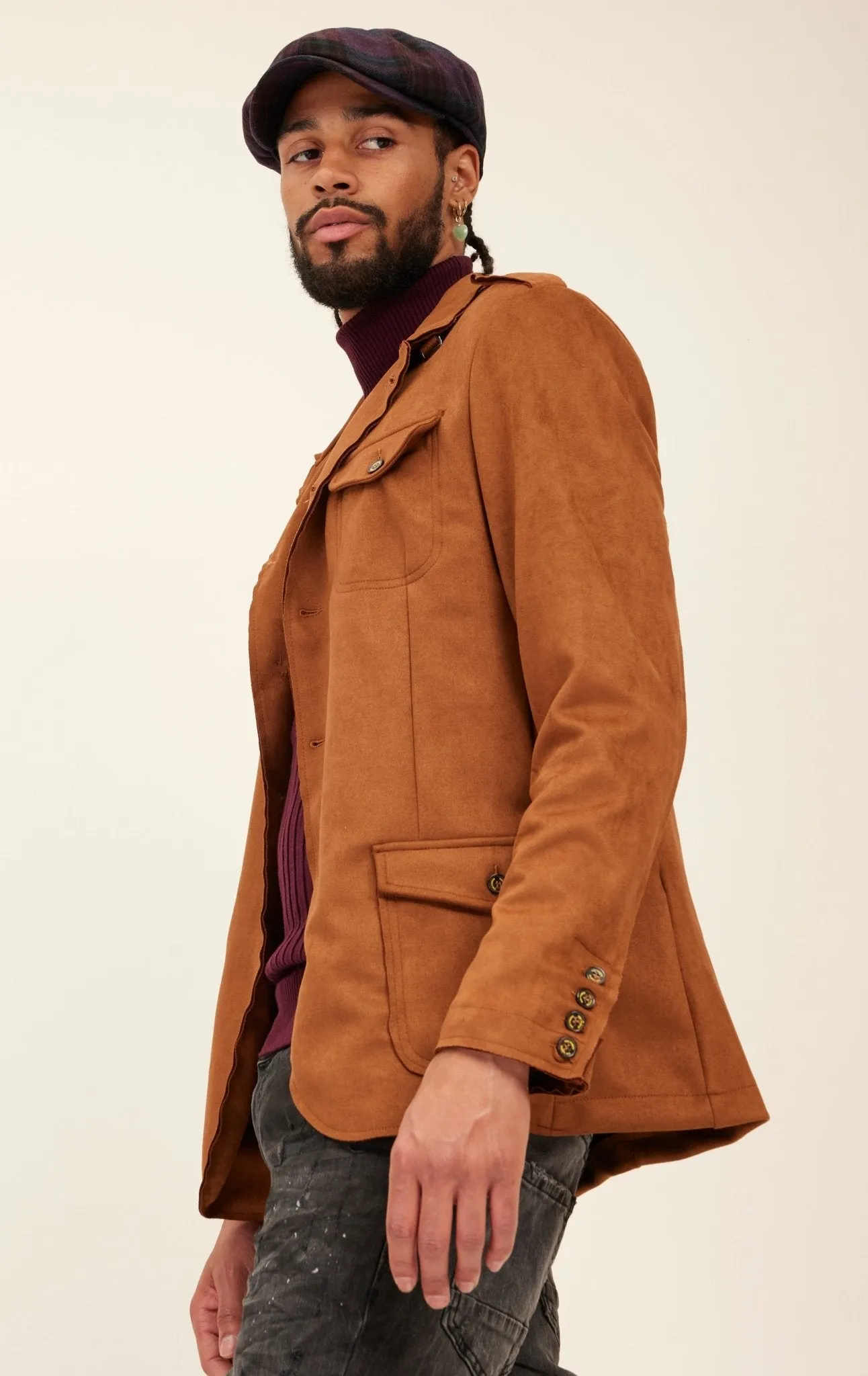 Faux Suede Safari Jacket - Camel