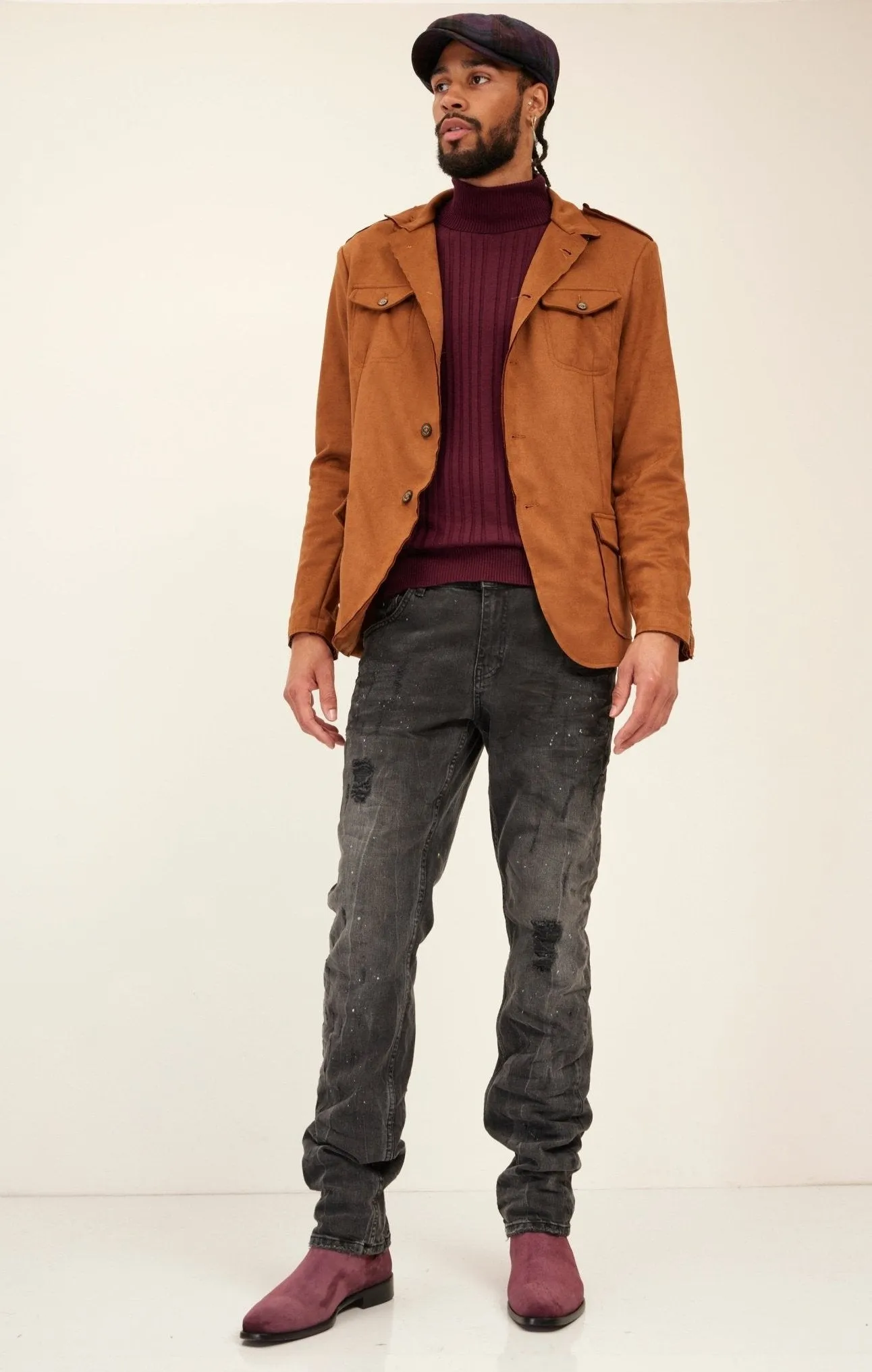 Faux Suede Safari Jacket - Camel