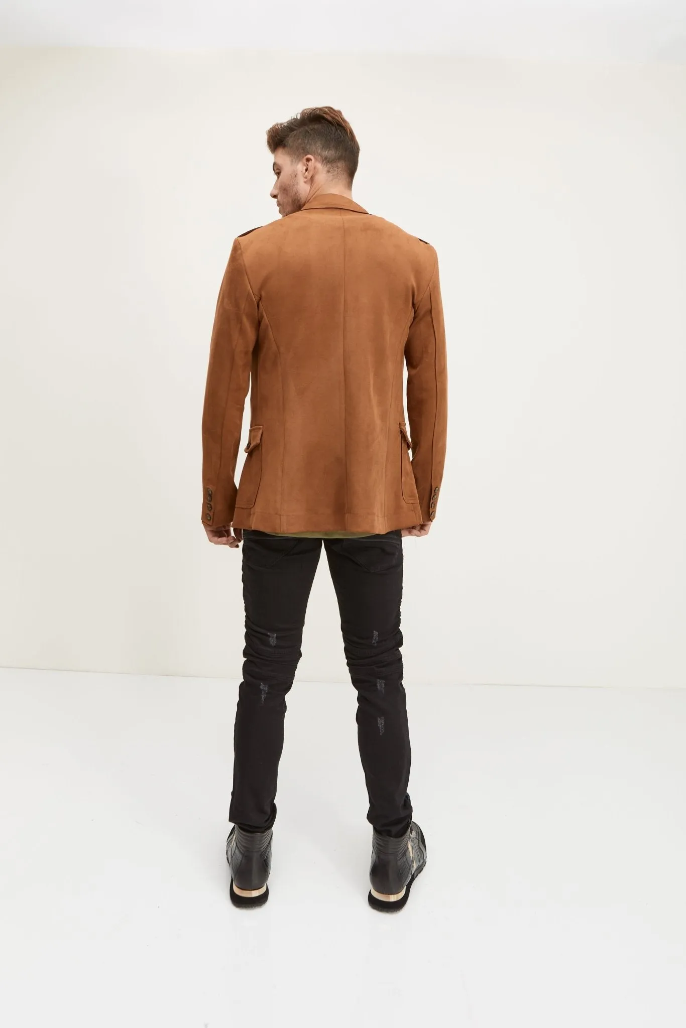 Faux Suede Safari Jacket - Camel