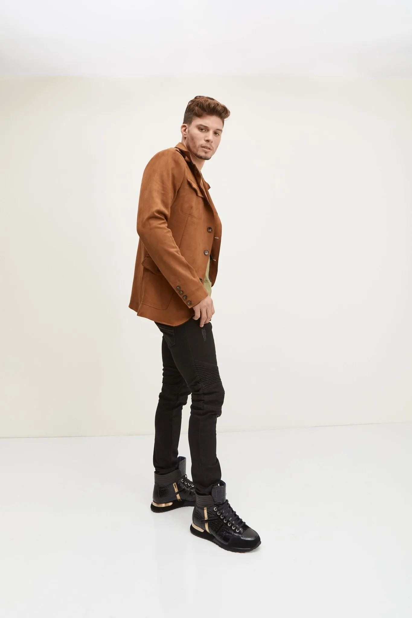 Faux Suede Safari Jacket - Camel