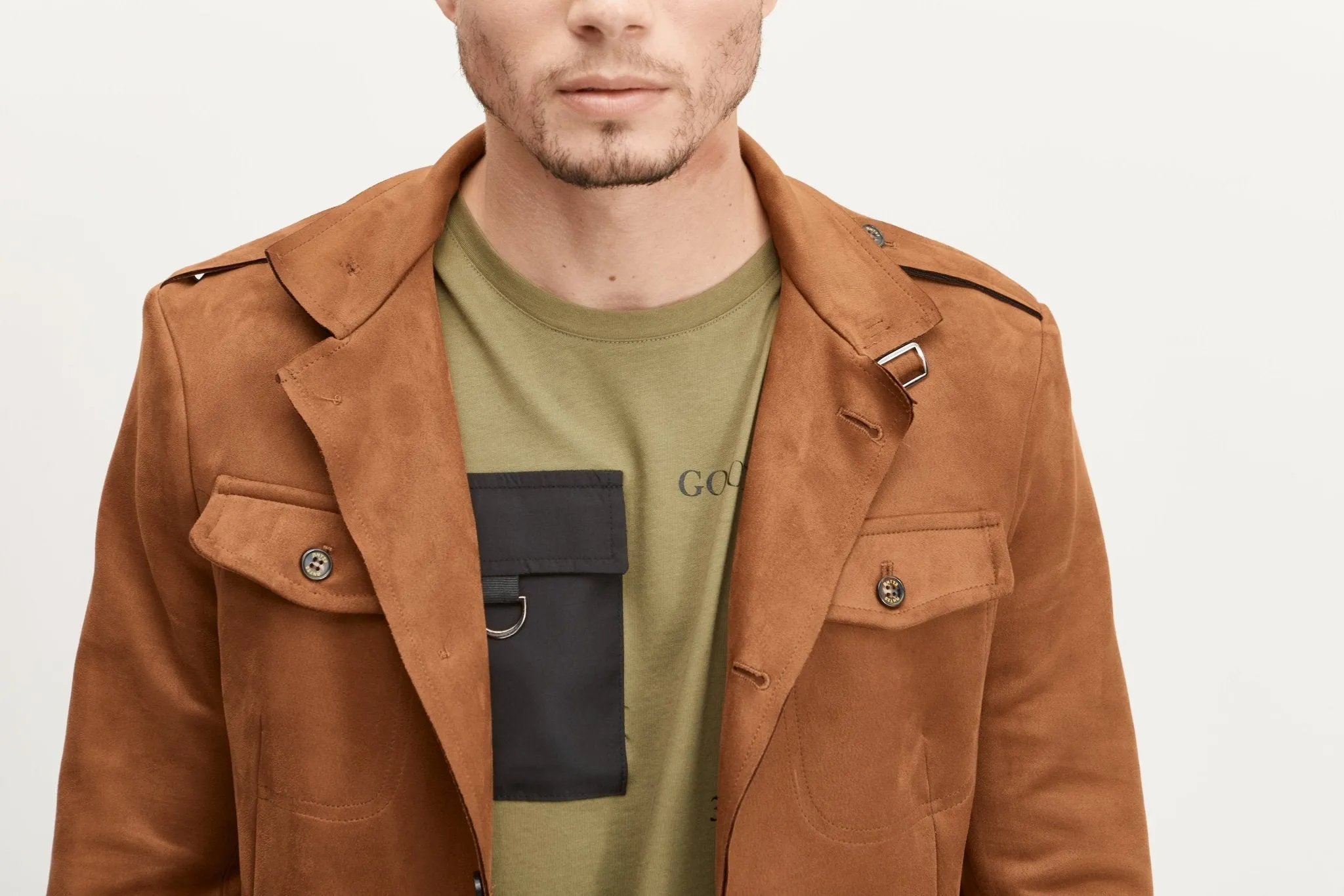 Faux Suede Safari Jacket - Camel