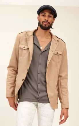 Faux Suede Safari Jacket - Stone