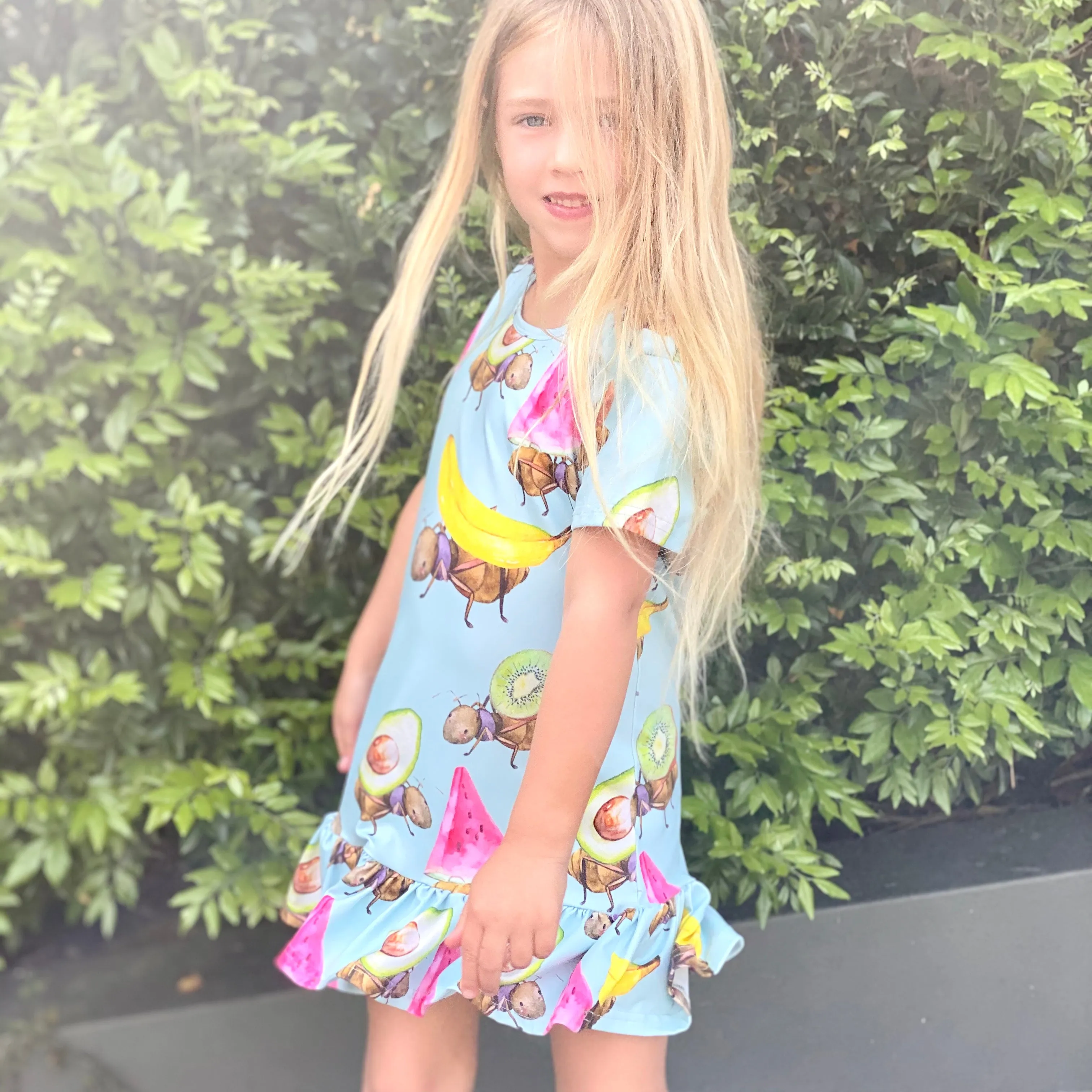 Fruit Ants Short Sleeve Frill Dress