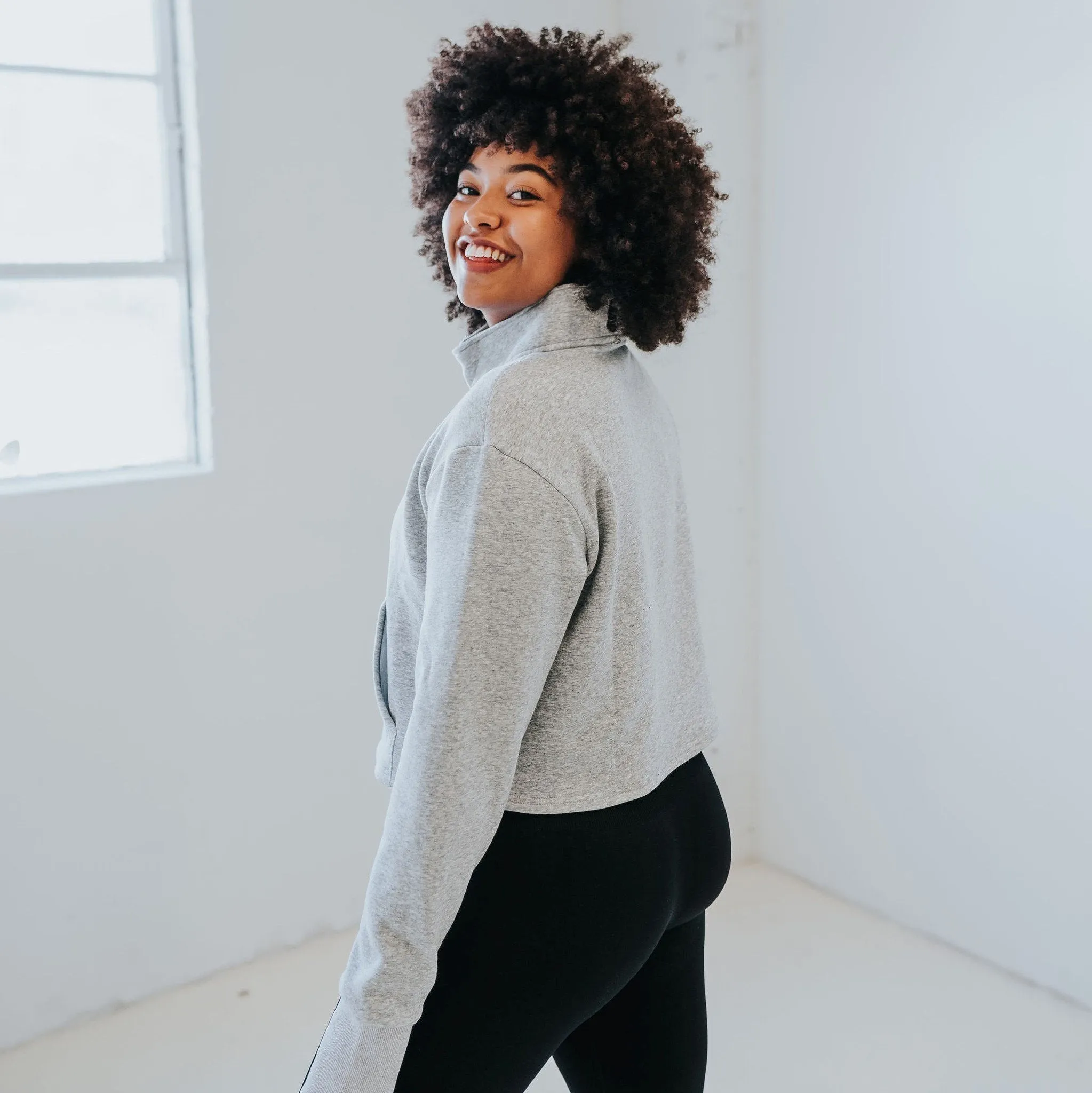Hailey Cropped Half Zip - Gray