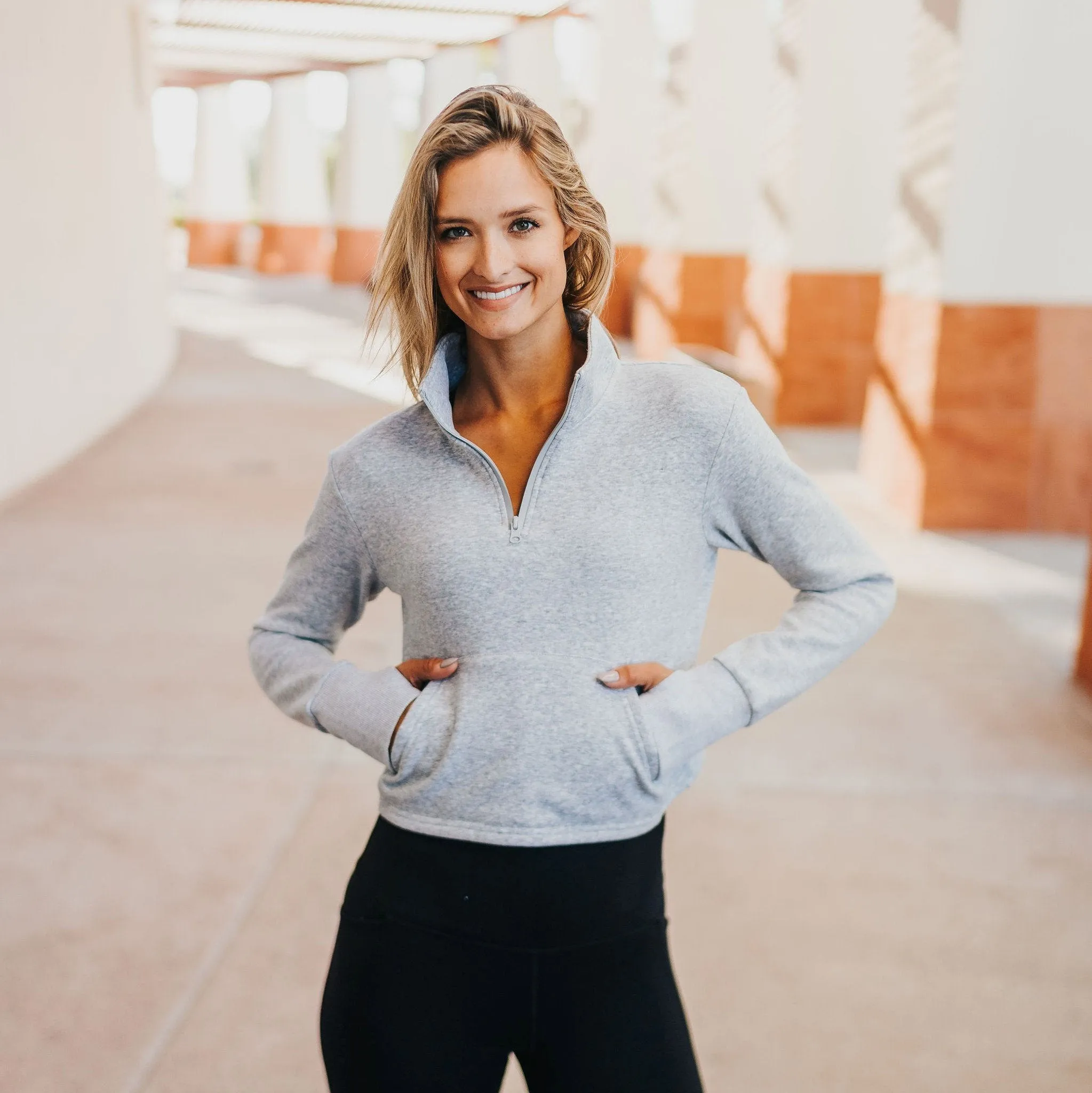 Hailey Cropped Half Zip - Gray