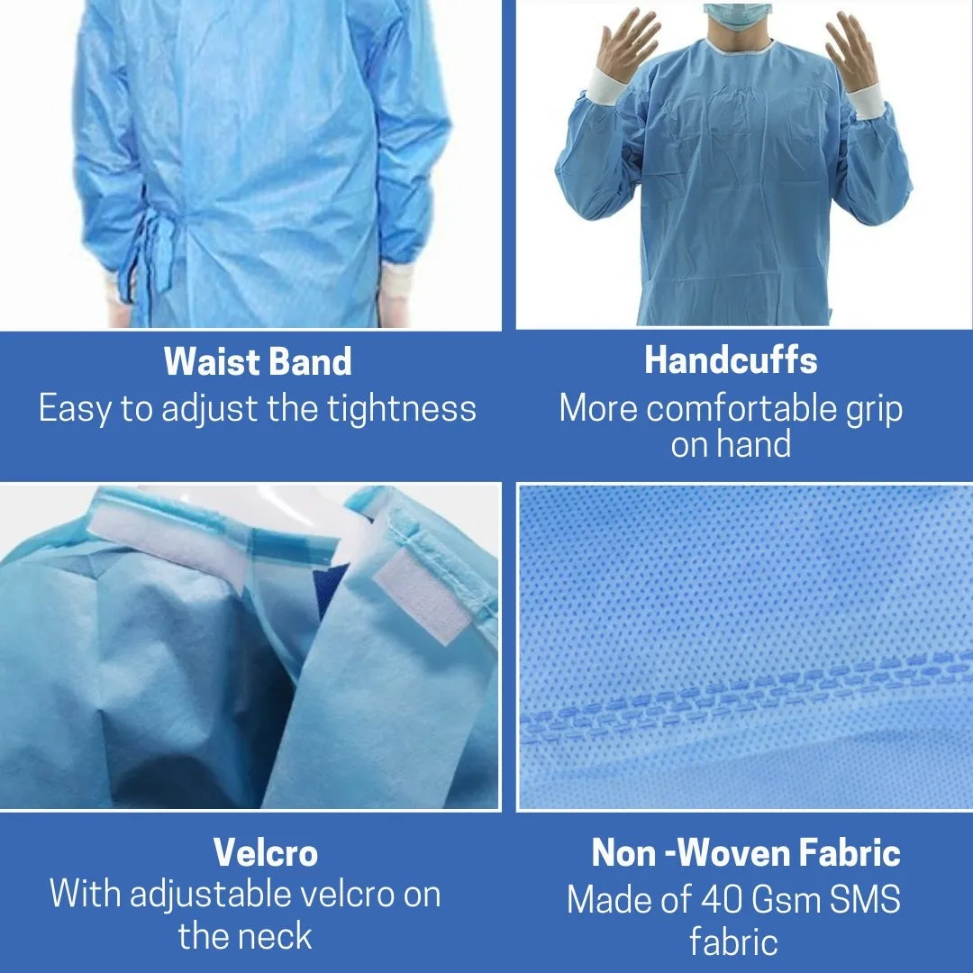 Hygene Disposable Blue Surgical Gown - Non-Woven, Non-Sterile Isolation Hospital, Doctor, patient Gowns
