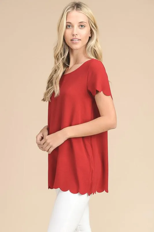 Jessa Scallop Blouse (Red) - FINAL SALE