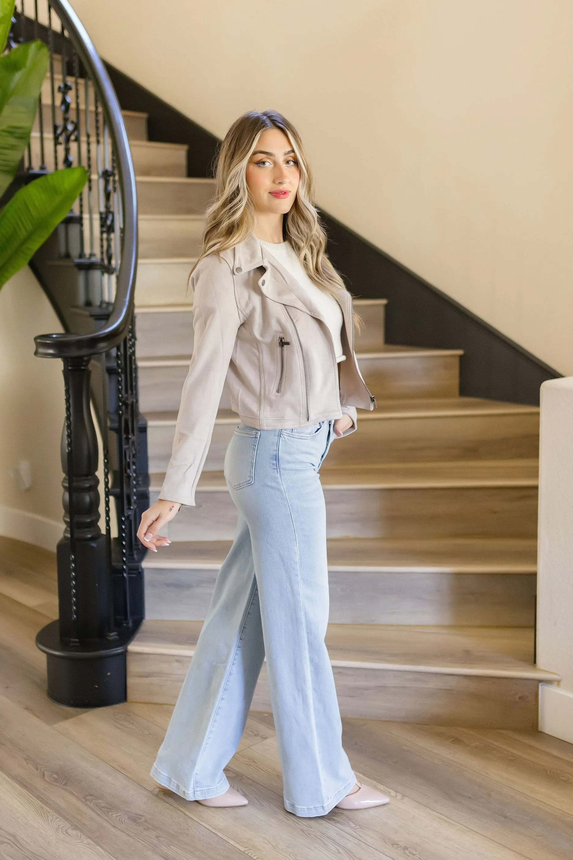 London Vegan Suede Lapel Jacket Beige