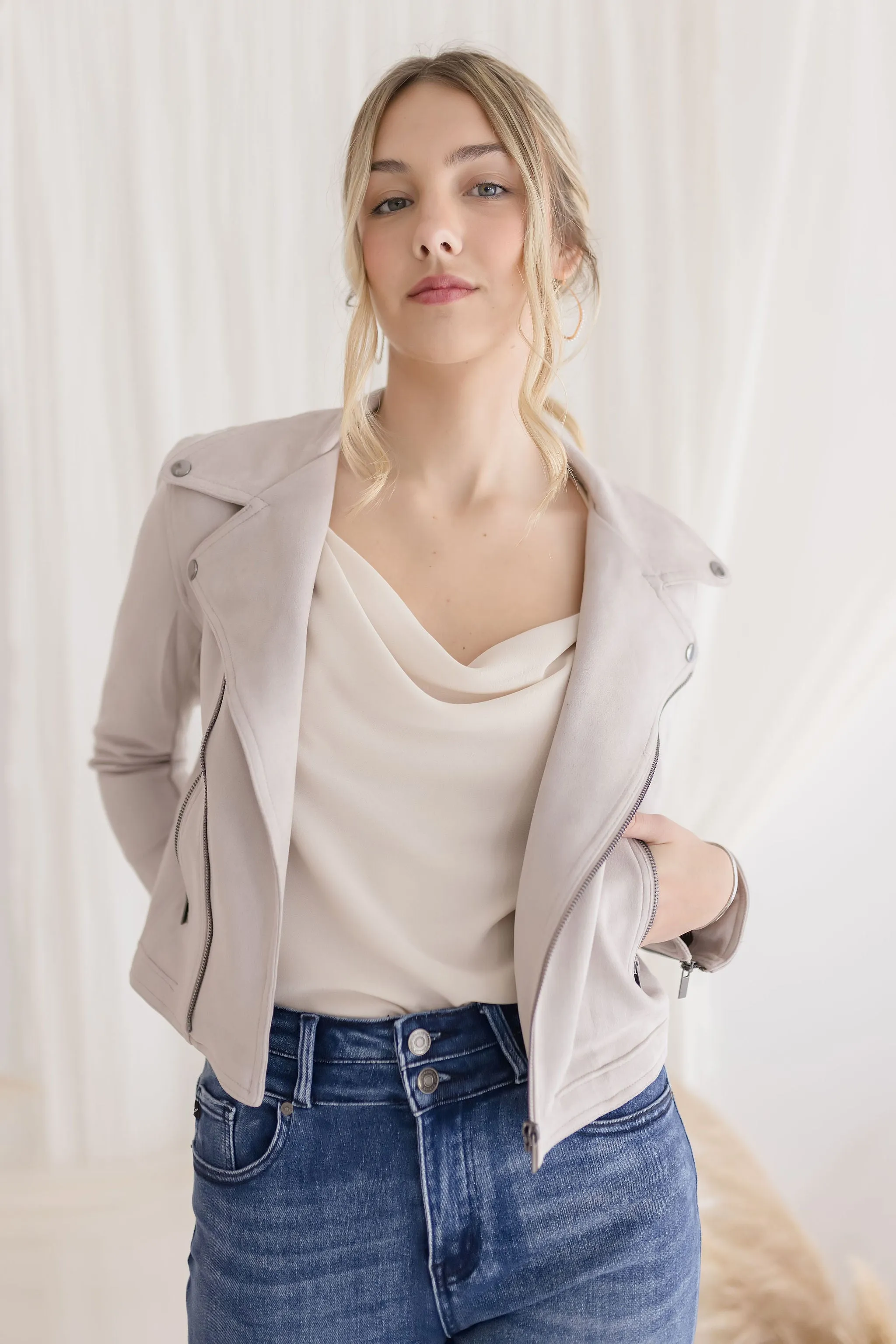 London Vegan Suede Lapel Jacket Beige