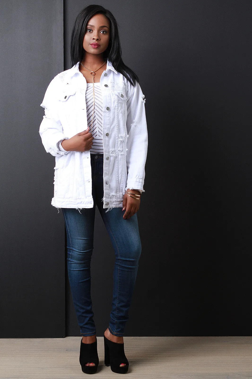 Oversize Distressed Denim Jean Jacket