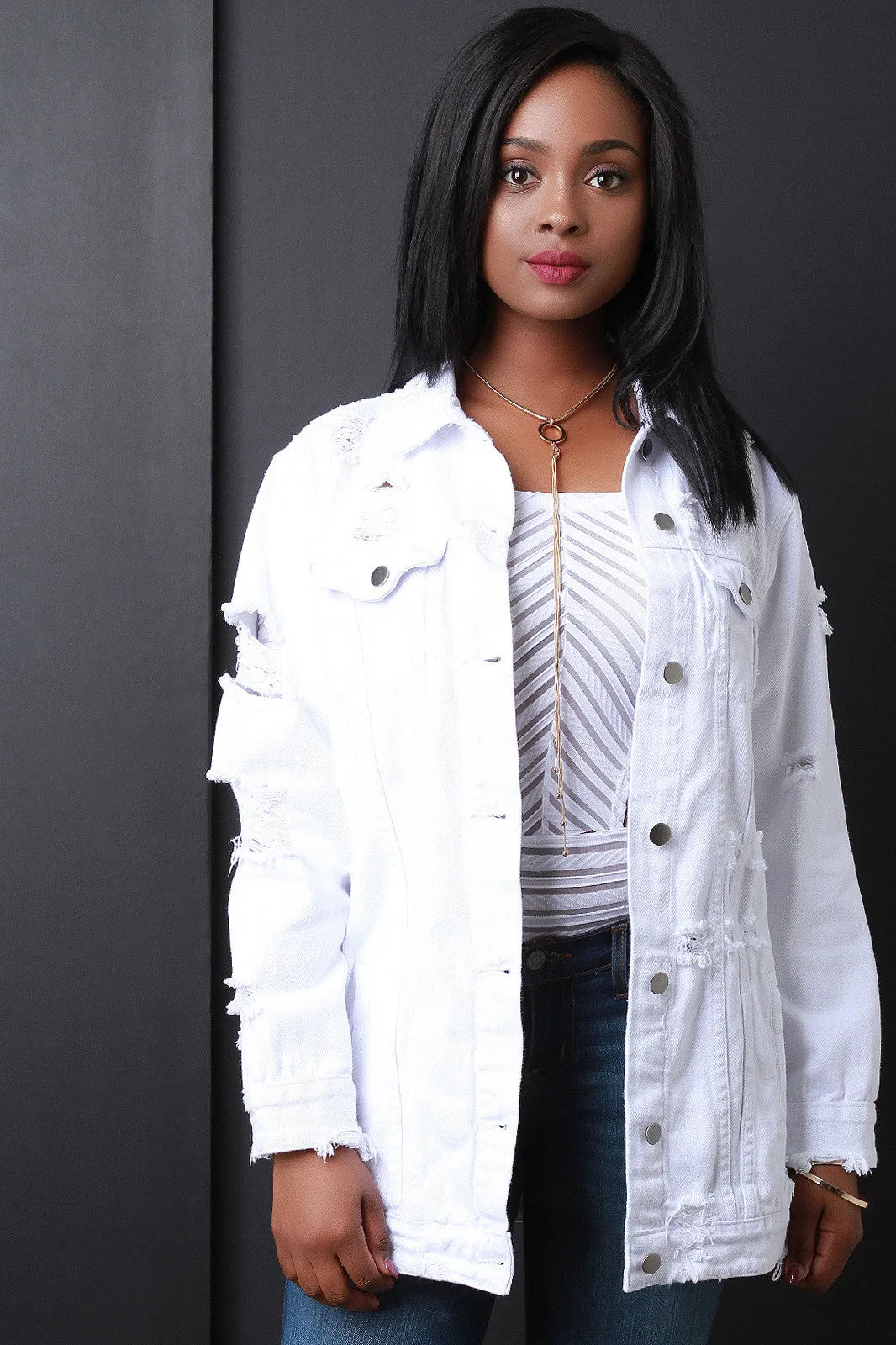 Oversize Distressed Denim Jean Jacket